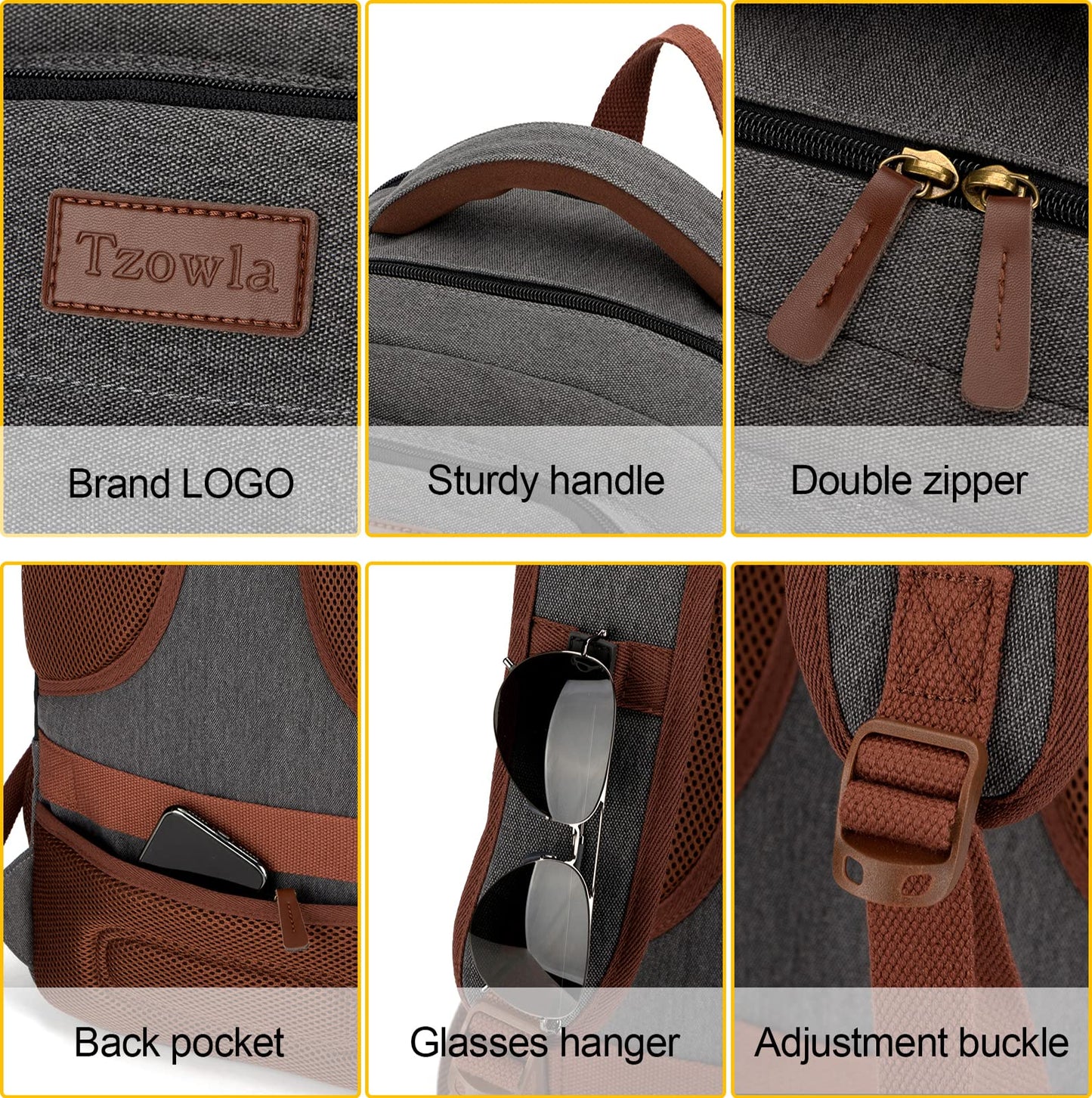Tzowla Canvas Laptop Backpack, Bag for Men Women,Travel Work Rucksack Fits 17.3 Inch Laptop, Bookbag with USB Charging Port