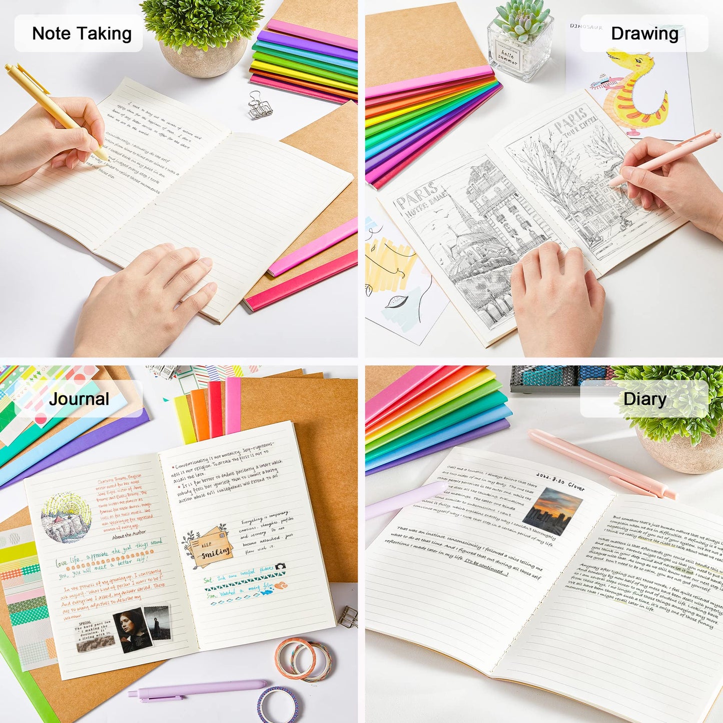 feela 96 Pack Composition Notebooks Bulk, Kraft Cover Lined Blank College Ruled Composition Travel Journals with Rainbow Spines For Women Students Business, 60 Pages, 8.3”x 5.5”, A5, 8 Colors