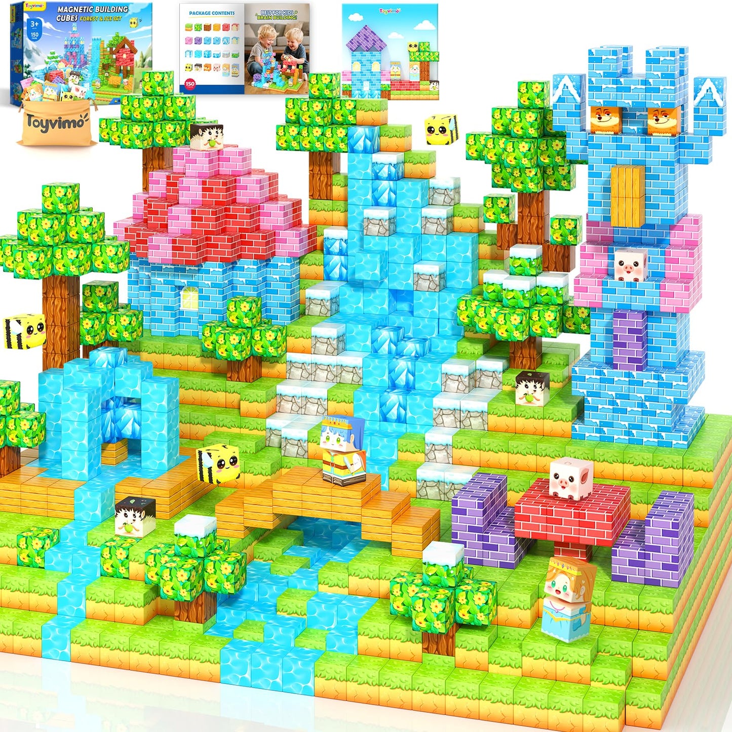 Magnetic Blocks 150PCS with Magnetic Board Boys Toys Ages 3-5 6-8 10-12 STEM Building Kids Toys, Build Mine Magnet World Educational Gift for Boys and Girls Ages 3+