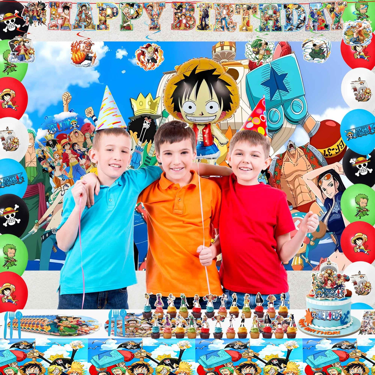 Adeventure Themed Birthday Party Decorations Set - Cartoon Theme Party Supplies (Includes Banner, Foil Balloons, Printed Balloons, Tablecloth, Tableware, Napkins)