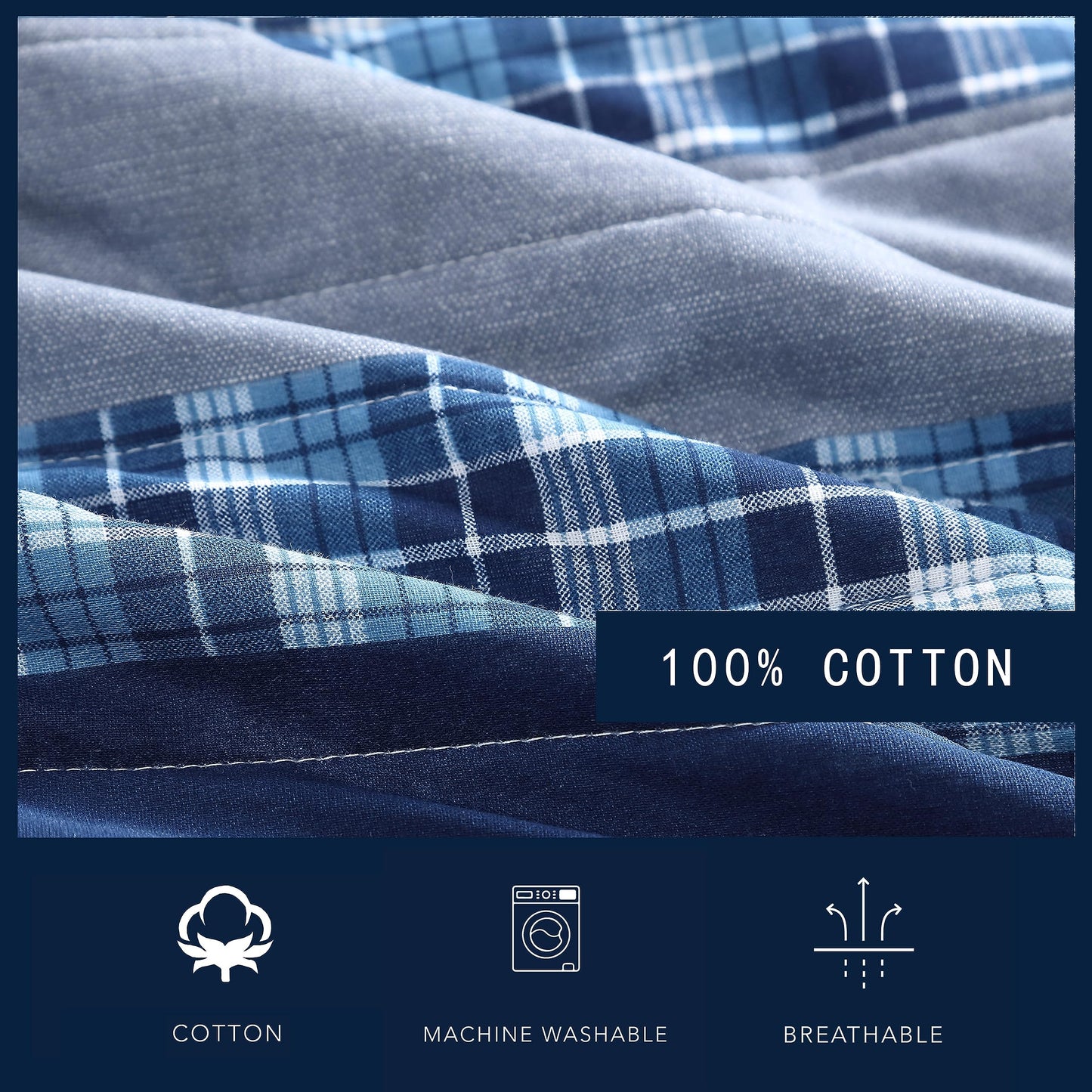 Nautica- Twin Quilt Set, Cotton Reversible Bedding Set (Addison Blue, Twin)