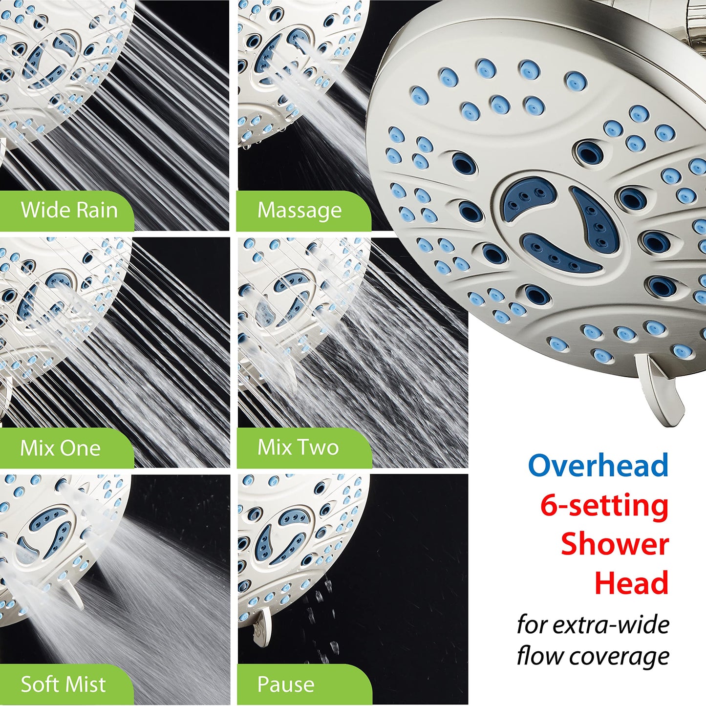 Hotel Spa AquaCare As-Seen-On-TV High Pressure 48-setting Rain & Handheld 3-way Shower Head Combo - Anti-clog Nozzles/Tub, Tile & Pet Power Wash/Extra Long 6 ft. Hose/All Chrome Finish