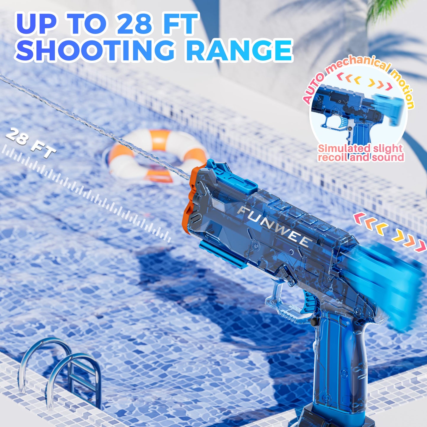 Funwee 2 Pack Electric Water Guns, Full Automatic Electric Squirt Gun High Capacity 500+ Water Blasts, Long Range Water Pistol Blaster Soaker, Summer Outdoor Pool Auto Water Toy for Adult Kid
