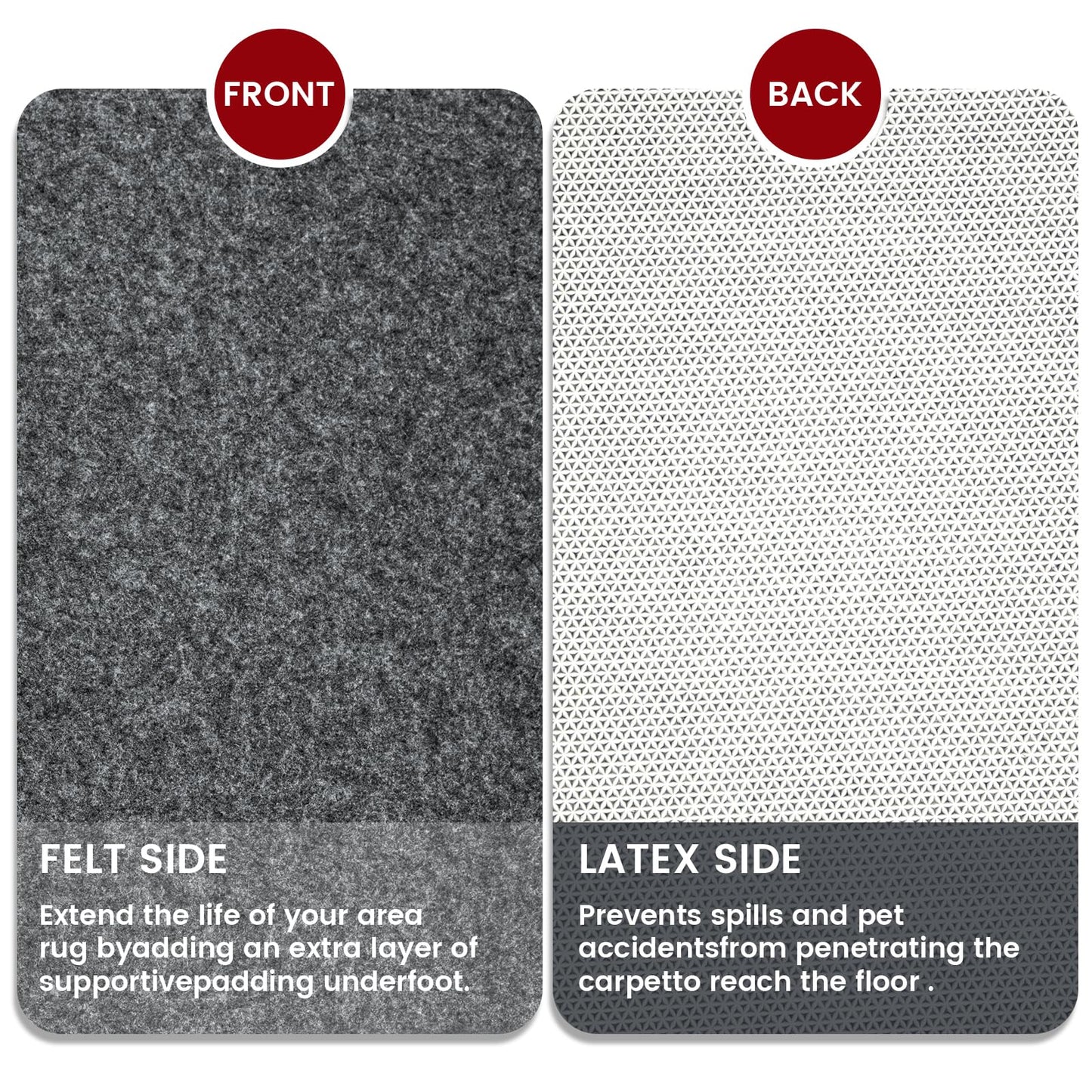 Waterproof Rug Pad, 7x9 ft Area Rug Non-Slip Carpet Pad, Non-Slip Rug Pads for All Floors and Finishes, Felt Pad for Hardwood Floors, Keeps Carpets in Place Soft and Safe
