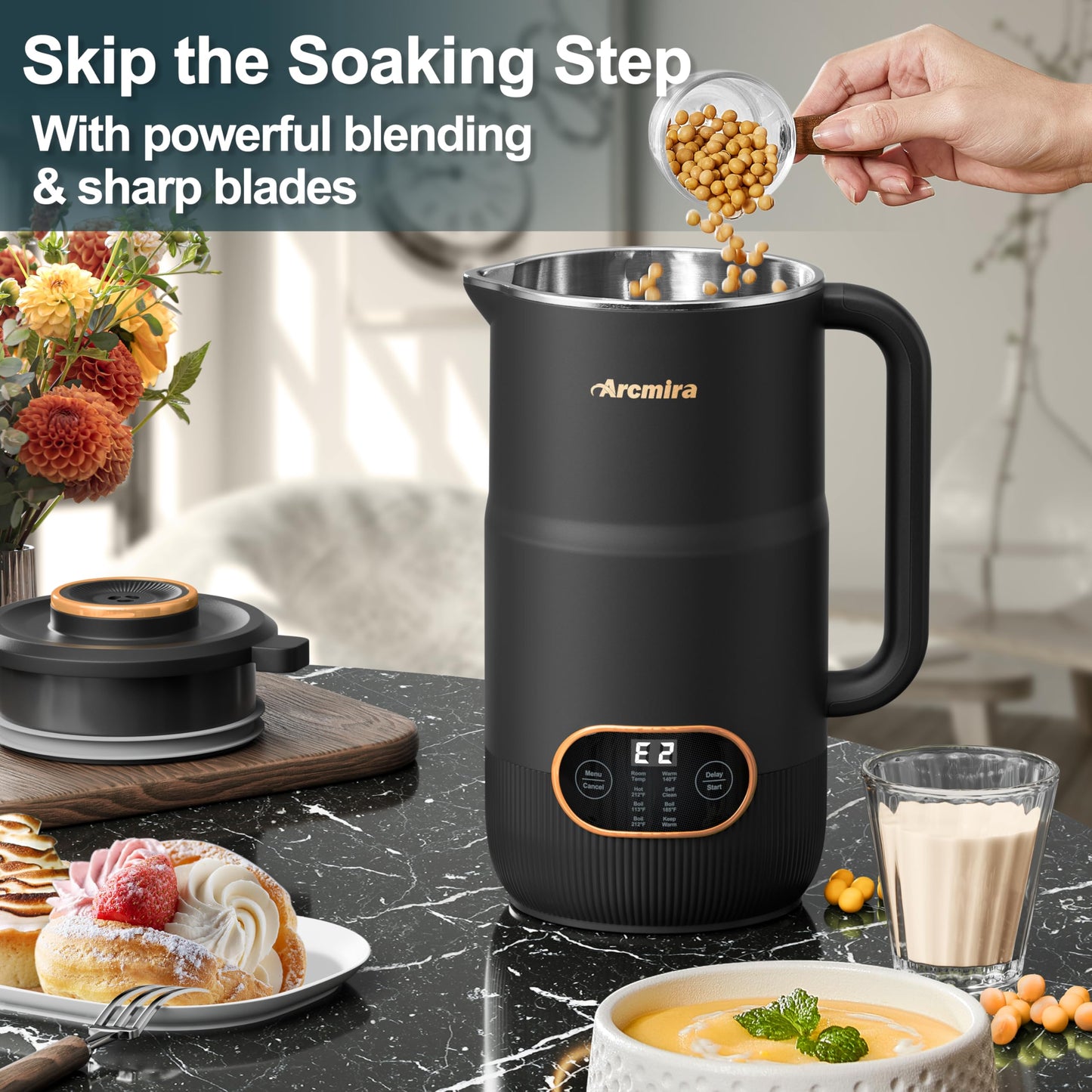 8 in 1 Nut Milk Maker, 8 Blade 35oz Homemade Almond, Oat, Coconut, Soy, Plant Based Milks and Non Dairy Beverages, Soy Milk Maker Machine with Delay Start/Keep Warm/Self-Cleaning/Boil Water