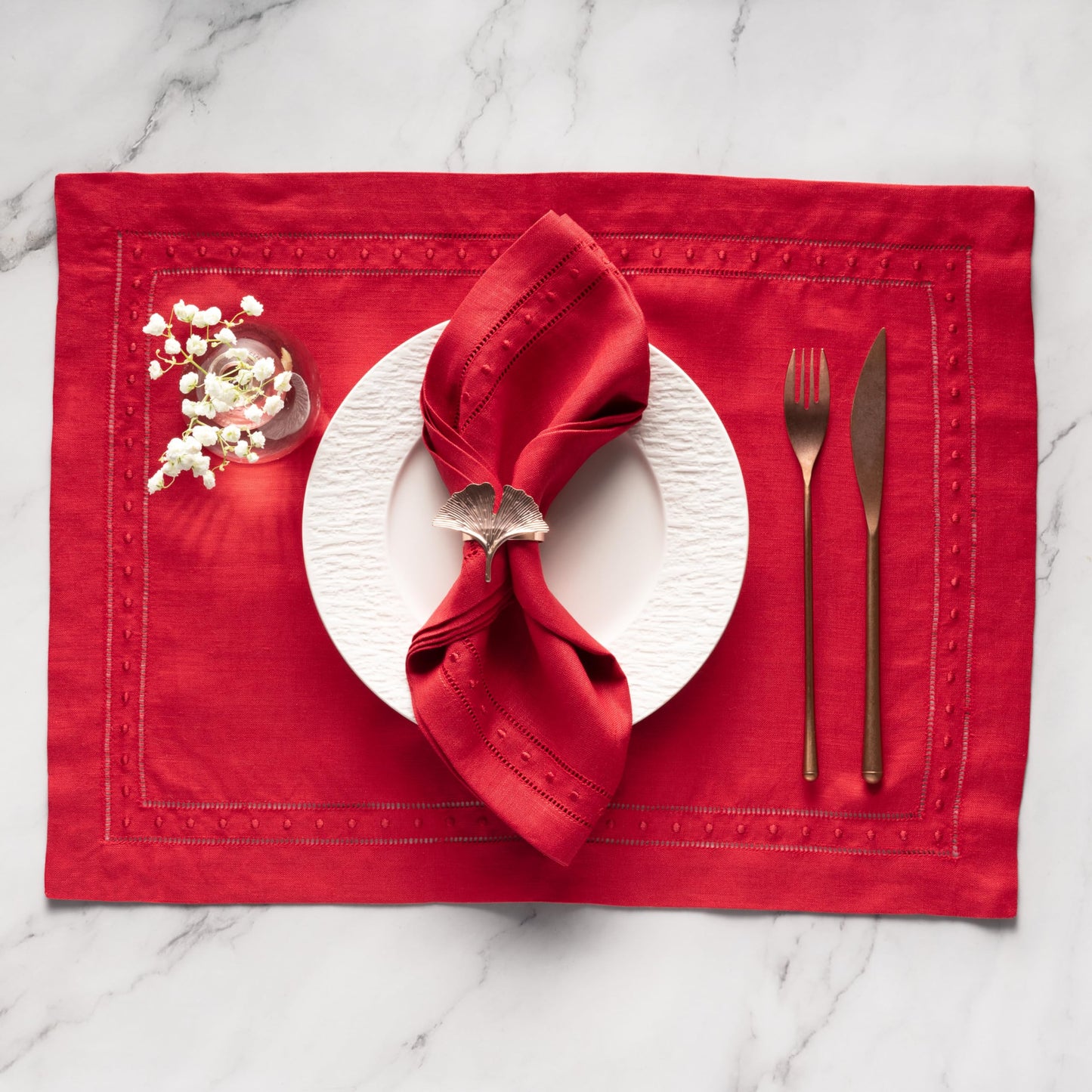 Linen Napkins Set of 4-100% Pure Linen Red Embroidered Dinner Napkins - Hemstitch Cloth Napkins Washable for 4th of July
