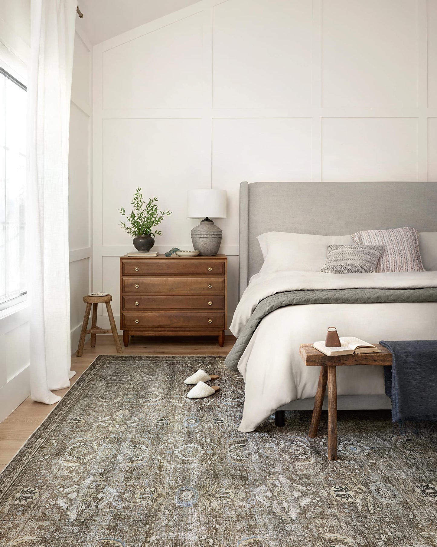 Loloi Layla Collection LAY-13 Antique/Moss 2'-6" x 9'-6" .13" Thick Runner Rug, Soft, Durable, Vintage Inspired, Distressed, Low Pile, Non-Shedding, Easy Clean, Printed, Living Room Rug