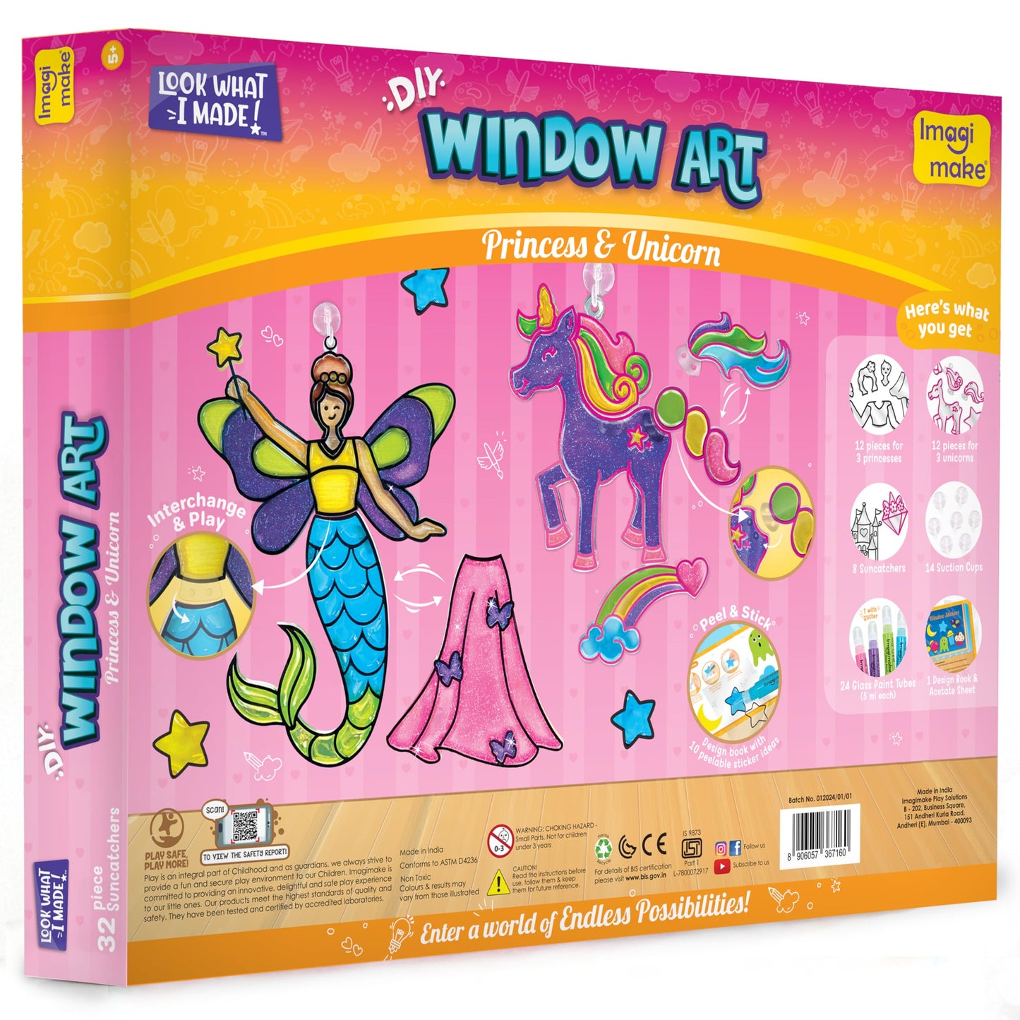 Imagimake Window Art Princess & Unicorn | Suncatcher Kit | Unicorn Toys for Girls Age 5-8 | Craft Kits for Girls Ages 8-12 | Easter Gifts for Kids | Easter Toys
