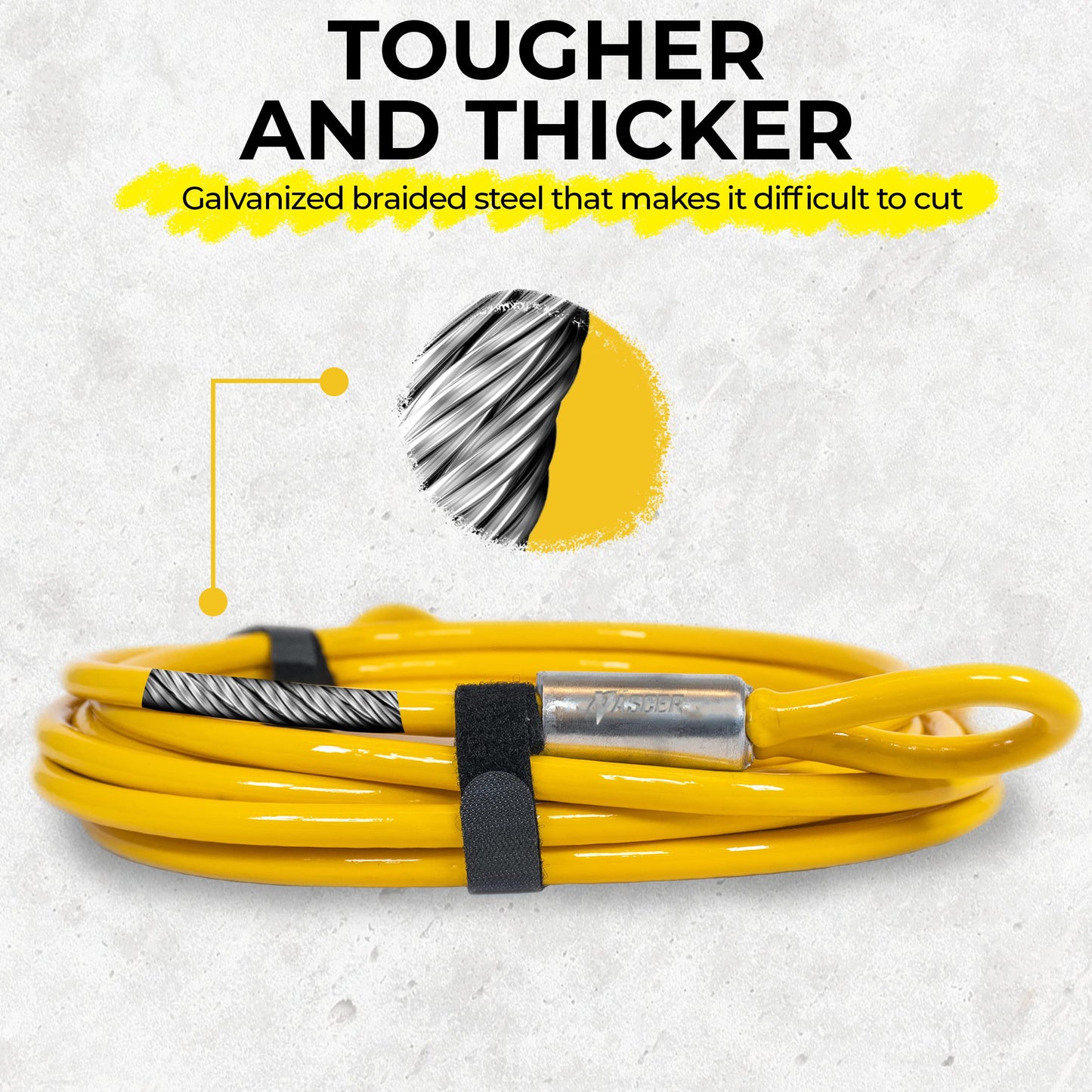 Vascer Commercial Heavy Duty Braided Galvanized Steel Anti-Theft Security Cable w/Looped Ends. Construction Tools, Trailers, Motorcycle, Ladder, Mower, Gate, Patio (1/2" Cable Thickness, 20 Feet)