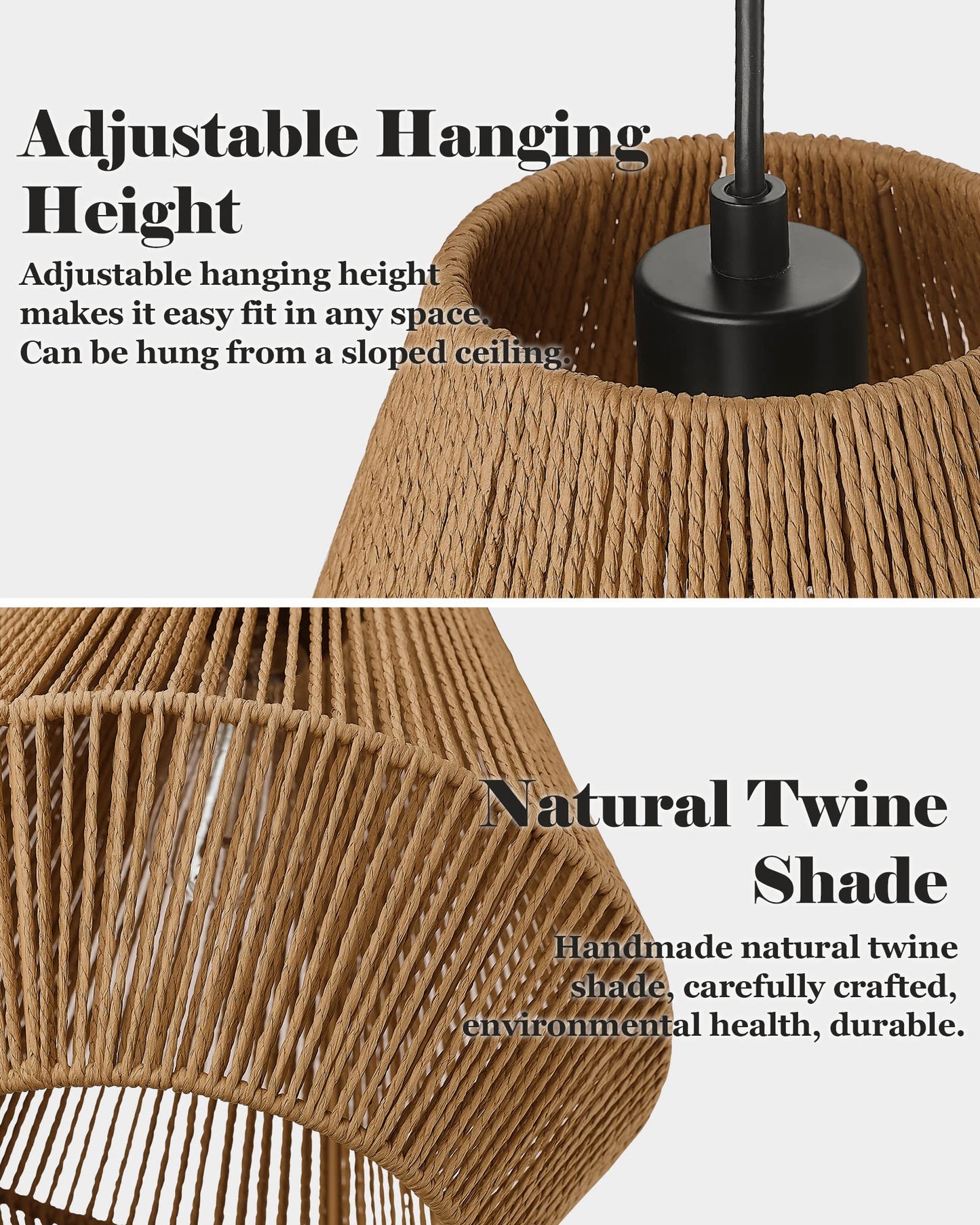ELYONA 3 Pack Woven Pendant Lights, 7” Modern Boho Hanging Lamp with Handwoven Woven Rattan Shade, Adjustable Farmhouse Coastal Pendant Light Fixtures for Kitchen Island,Dining Room,Bar, Foyer Hallway