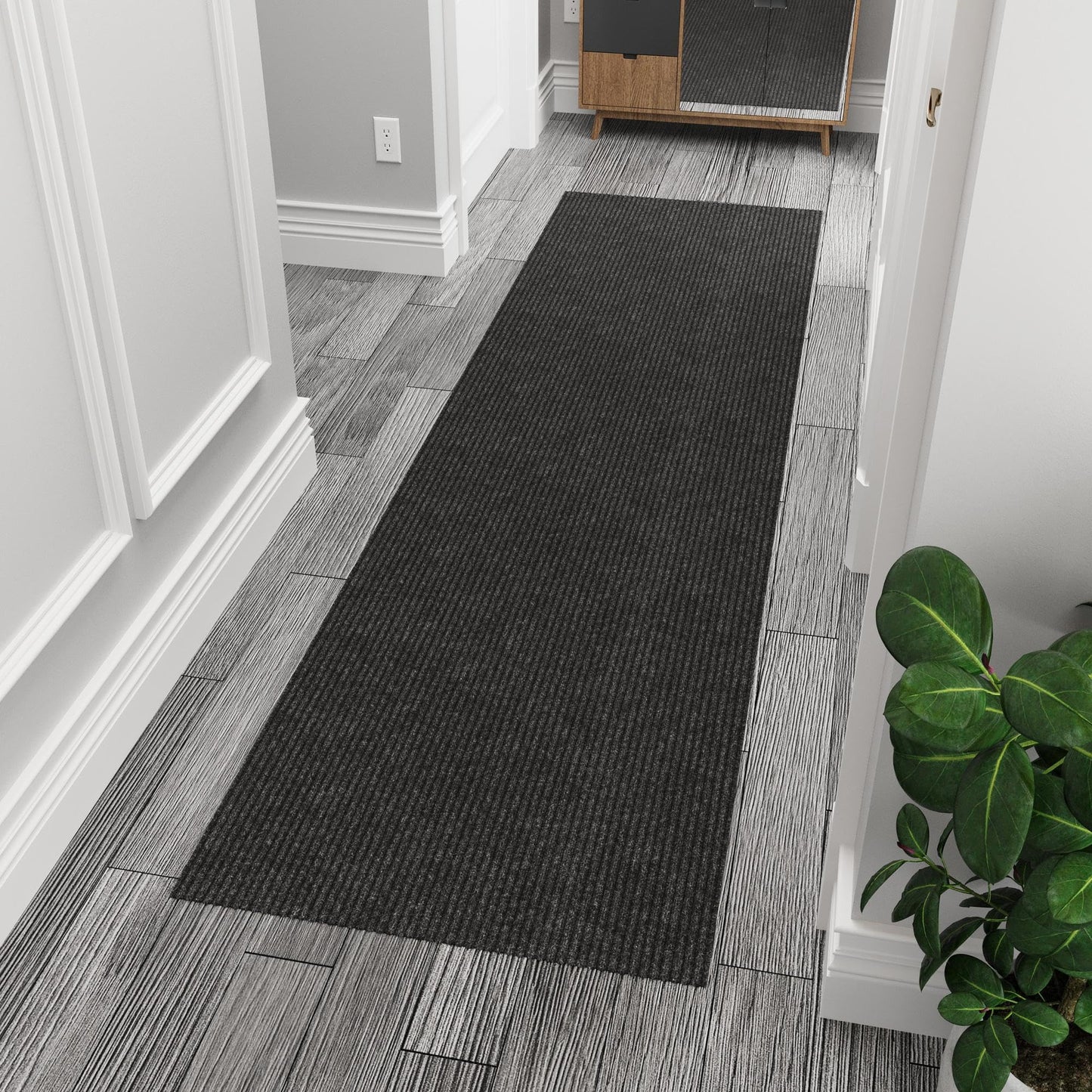 Ottomanson 2' x 10' Hallway Runner with Scraper Pile Extra Durable Non-Slip Rug Mat for Indoor & Outdoor Use - Ideal for Kitchen, Entryway, Patio & Garage - High-Traffic Carpet, Black