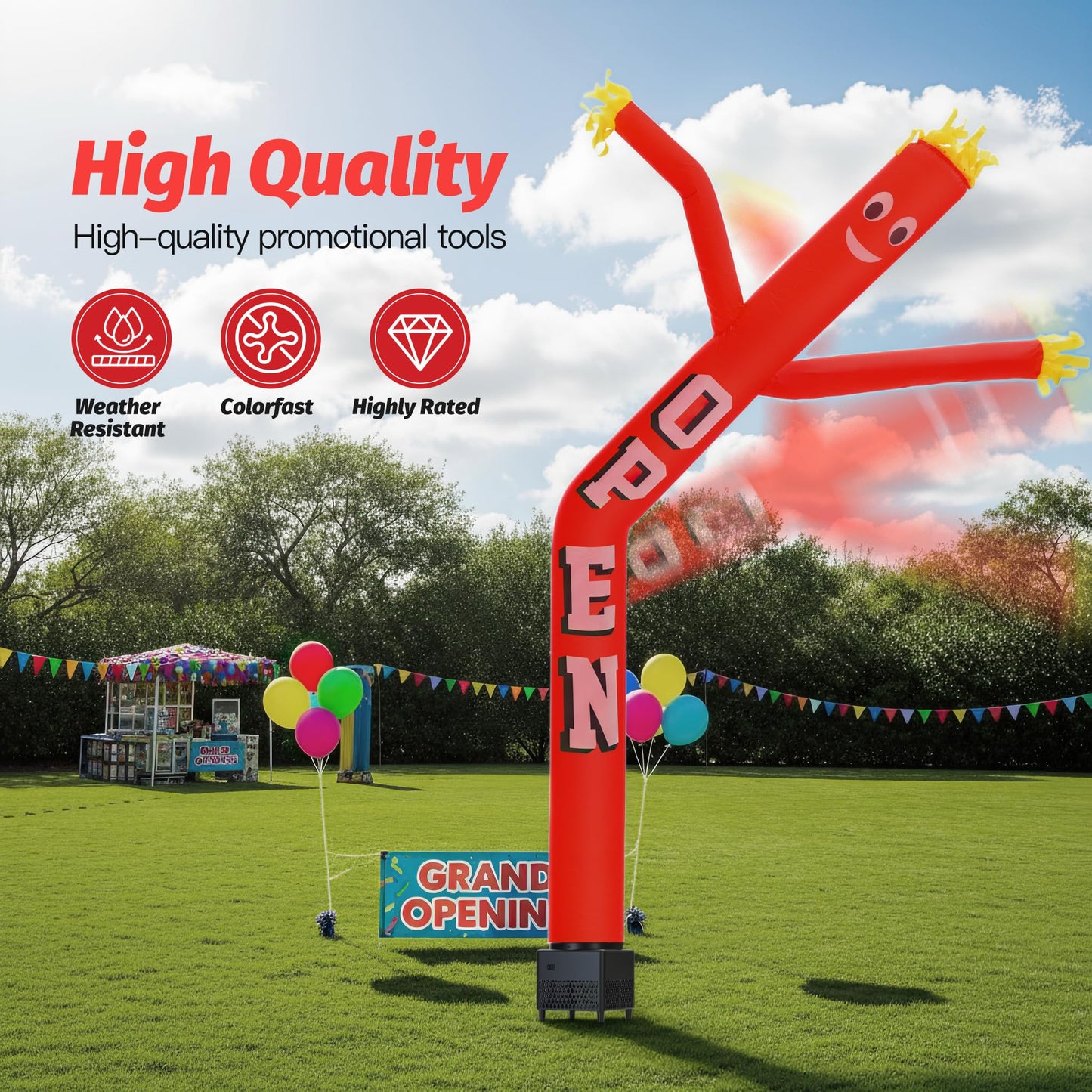 Mkevi 6ft Open Sky Air Puppet Dancer Inflatable Waving Tube Man with Lights & Built-in Blower - Wacky Waving Dancing Tube Guy for Business Promotion Stand Out Christmas Advertising