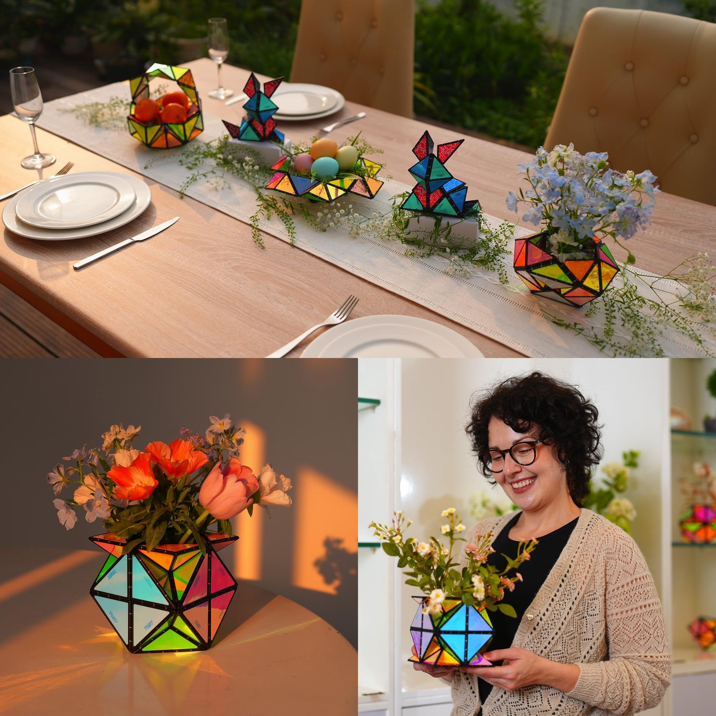 TOSY Magnet Pyramid Glow - 1 Cube Transforms into 1 Billion Shapes, 12 Pieces, 243 Rare Earth Magnets, Glowing, Holographic Design Magnet Tiles Creative Puzzle STEM/STEAM Toy, 4-Pack