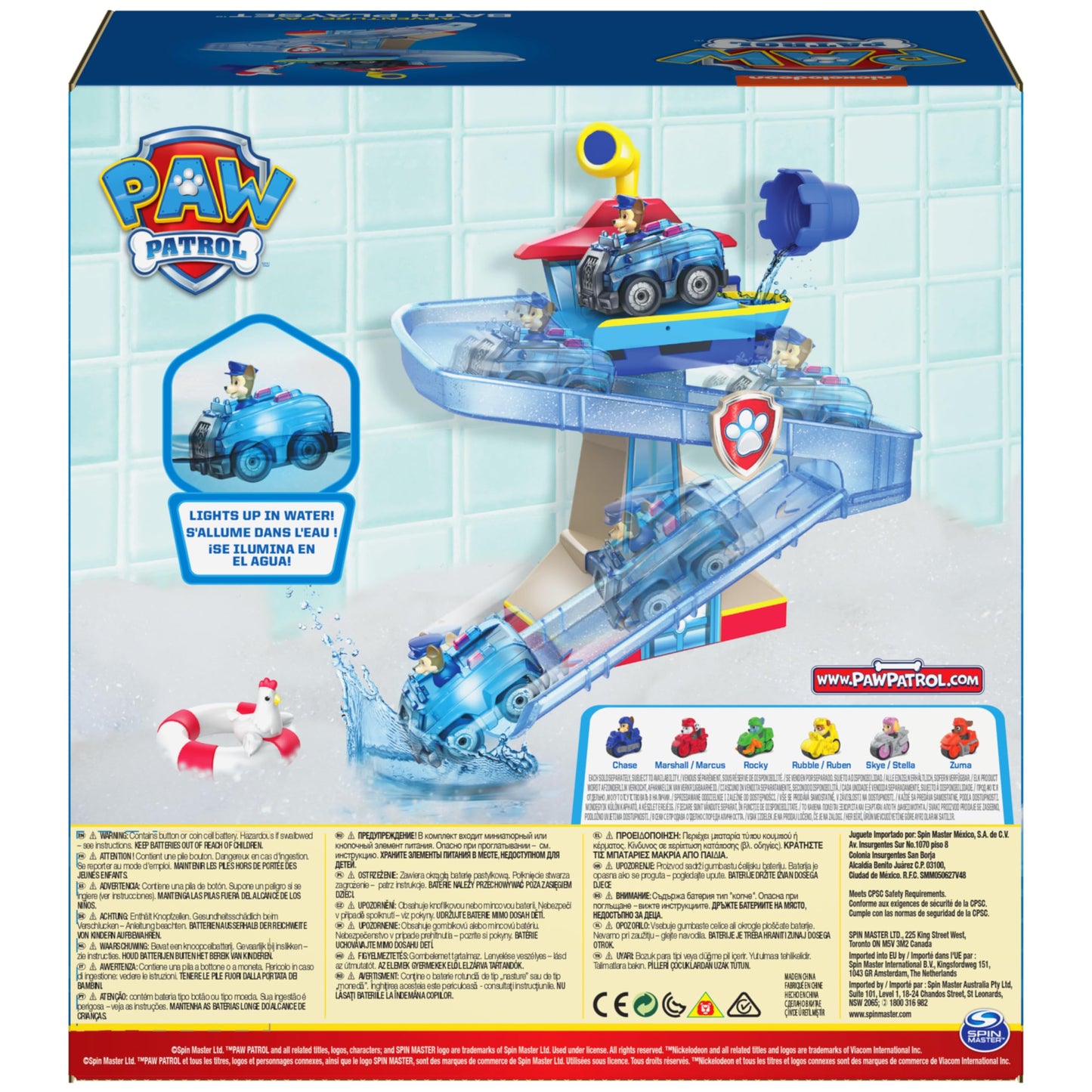 PAW Patrol, Adventure Bay Bath Playset with Light-up Chase Vehicle, Bath Toy for Kids Aged 3 and up
