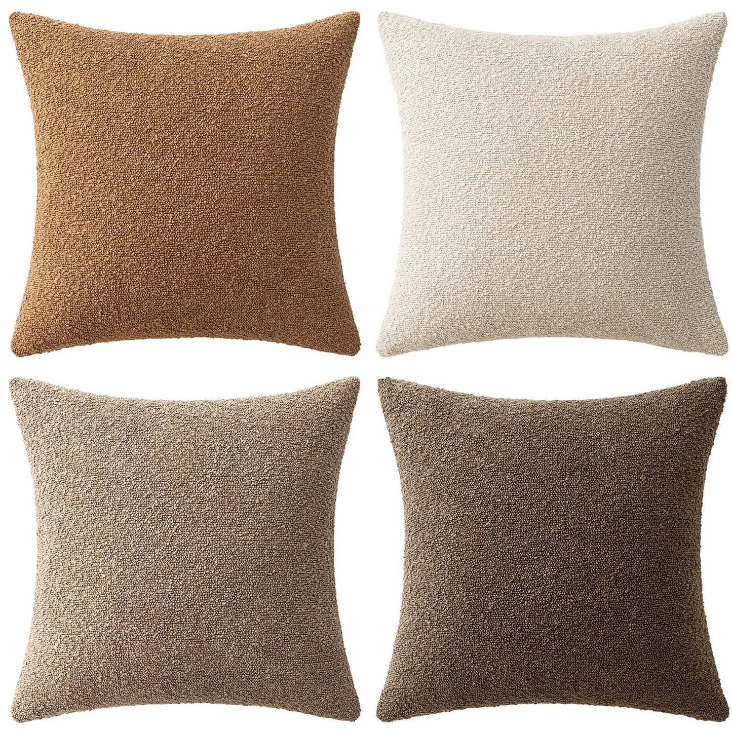 MIULEE Pack of 4 Decorative Textured Boucle Throw Pillow Covers 20x20 Inch Neutral Brown Accent Solid Pillow Cases Couch Cushion Covers for Modern Farmhouse Boho Chair Sofa Bed Livingroom Home Decor