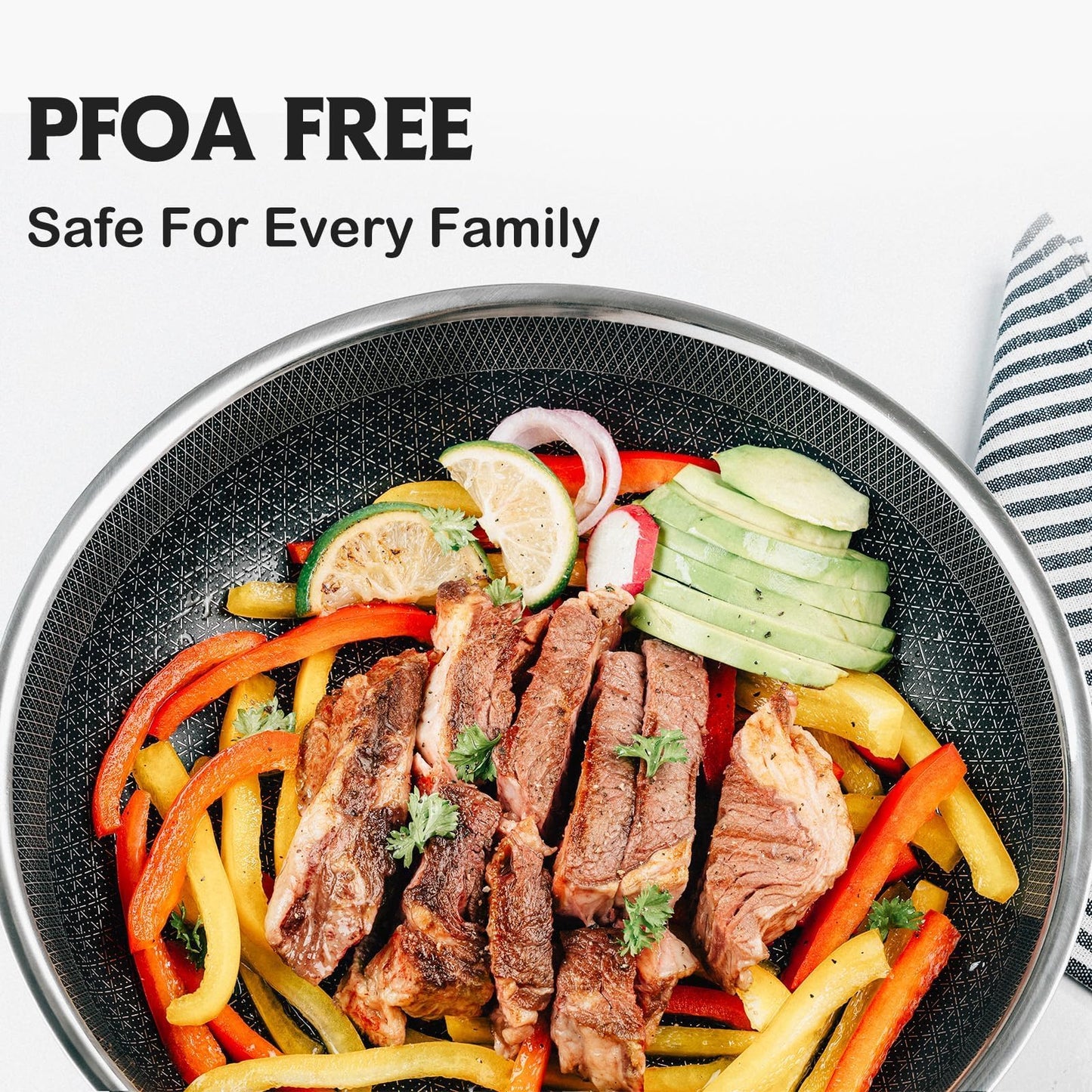 SNOWCLAD Hybrid Nonstick Stainless Steel Frying Pan with Lid, 12-Inch, PFOA-Free Non-Toxic Skillet, Induction Compatible, Dishwasher, Oven & Broiler Safe
