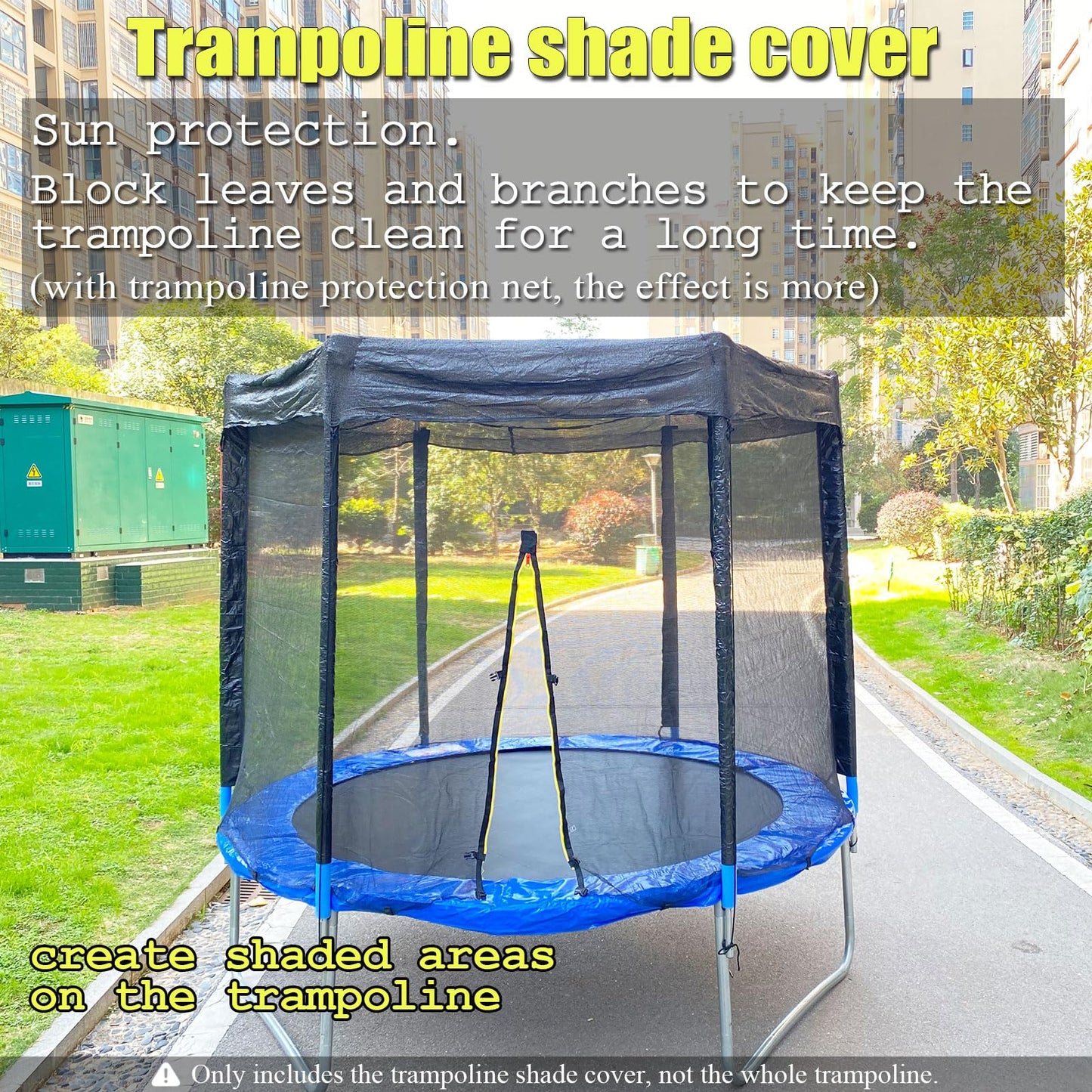 XATAMIO Trampoline Cover,Trampoline Shade Cover for 8ft-14ft Straight Pole Round Trampoline Outdoor Sun Protection Block Leaves,Only Trampoline Top Cover (14FT 6 poles)