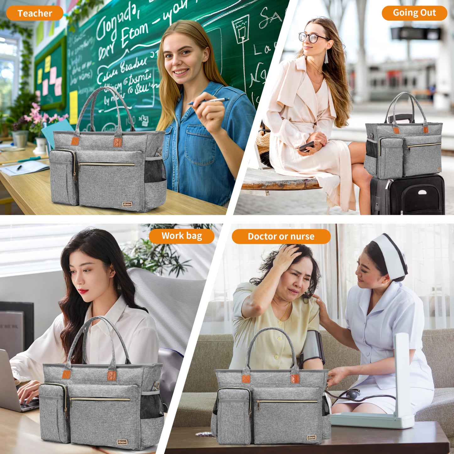 Laptop Tote Bag, Middle Size Computer Messenger Teacher Bag with 15.6'' Padded Laptop Sleeve Grey