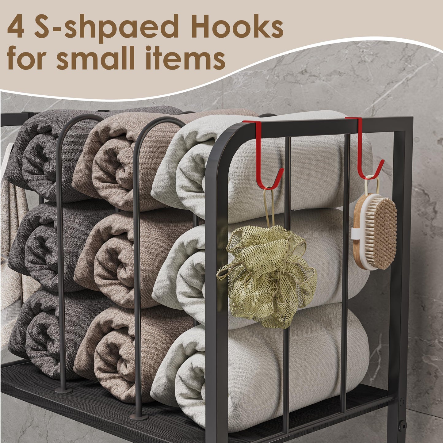 Towel Racks for Bathroom 3-Tier, Durable Metal Towel Rack Stand, Pool Items Holder, M-Shaped Detachable Dividers for Towel Storage, Space-Saving Storage Organizer Black, Patent Pending