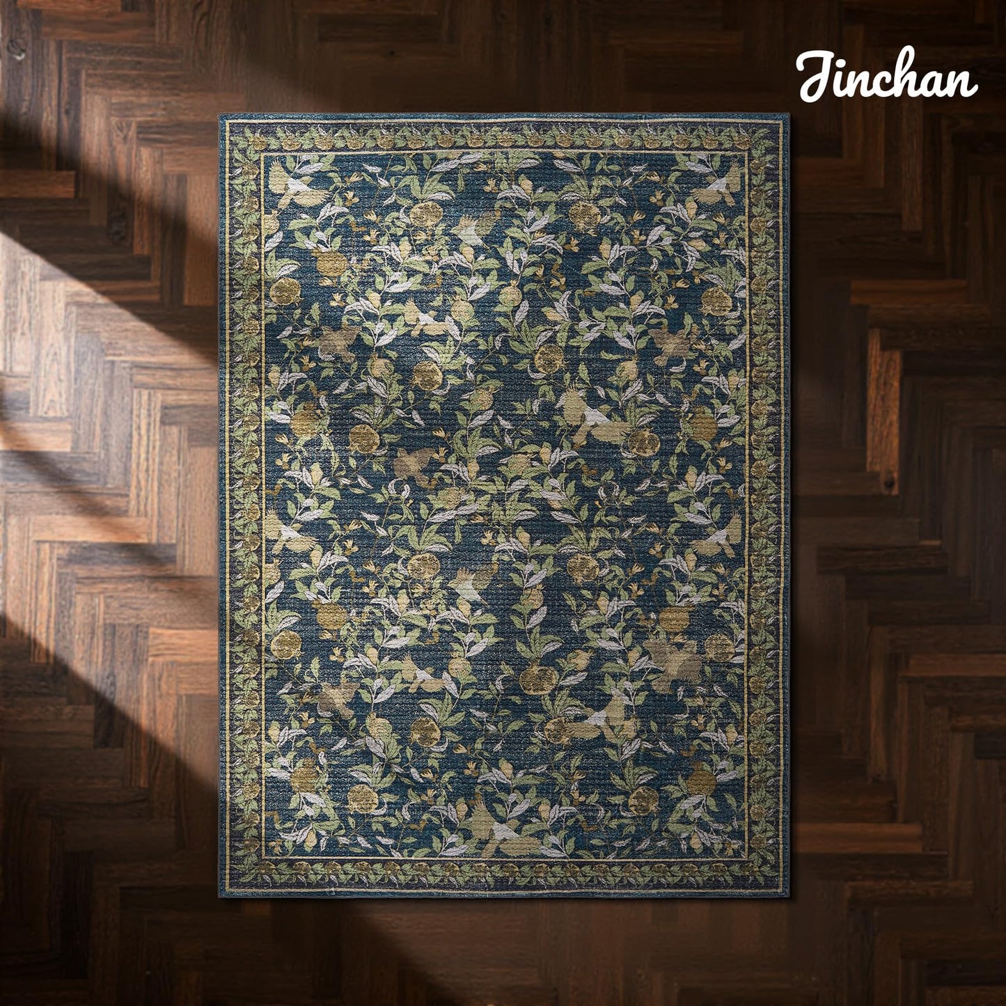jinchan Eden Floral Area Rug 5x7 Washable Vintage Soft Non-Slip Distressed Blue Green Carpet Low Pile Accent Rug for Living Room Kitchen Bedroom Dining Room Nursery