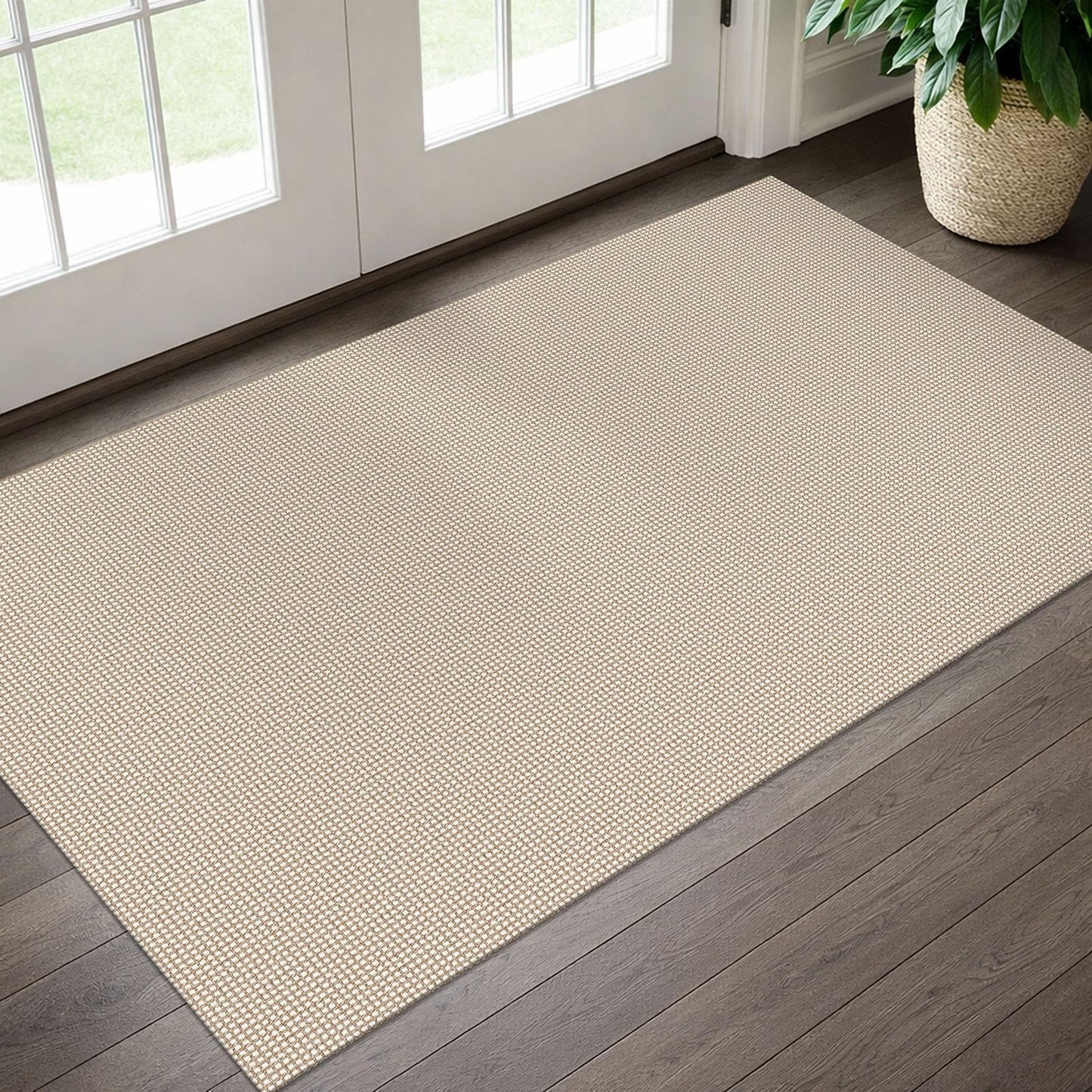 EARTHALL Woven Area Rug 3x5 Ft Washable Rugs for Entryway Braided Non Slip Rubber Backed Throw Rugs Door Mat Indoor Outdoor Entrance Cotton Carpet for Kitchen Foyer Front Door, Beige/Ivory