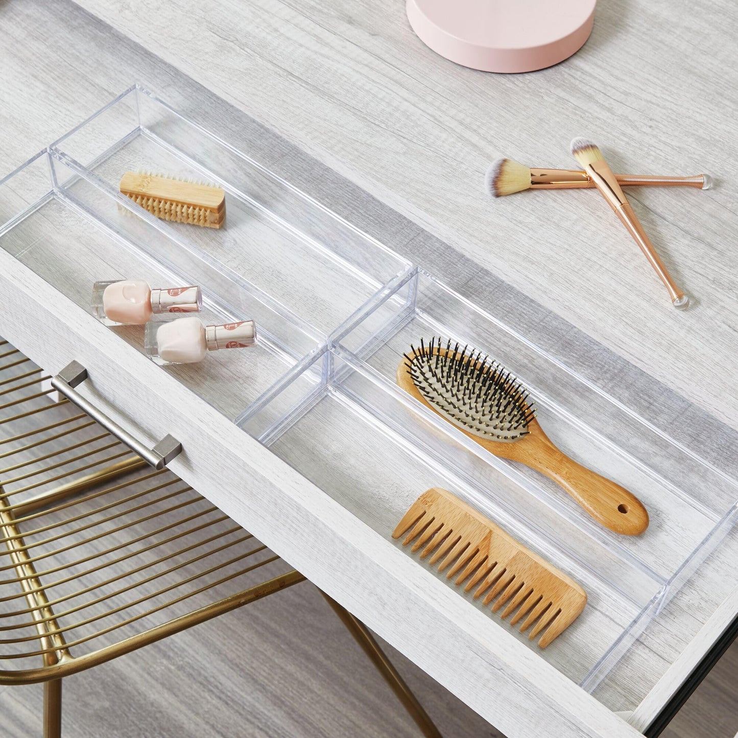 iDesign Plastic Makeup Drawer Organizer Tray - Vanity Organizer or Desk Drawer Organizer - Set of 6 - Clear