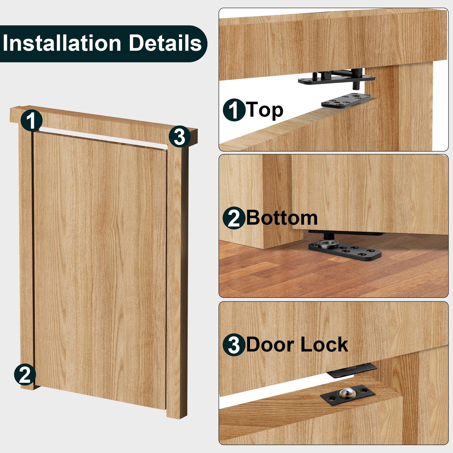Hidden Door Hinge,570Lbs Load-Bearing Thickened Solid Stainless Steel - Heavy Duty 360° Swinging Pivot Hinge for Secret Doors, Bookcase, Murphy & Shelf Doors - Includes Hardware Kit 2SET