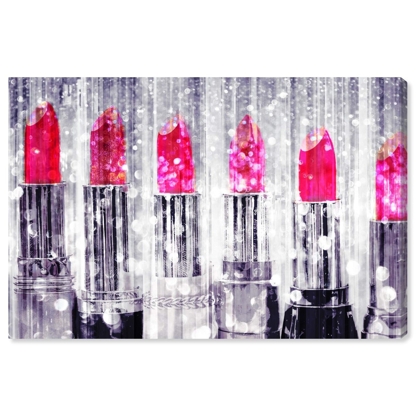 The Oliver Gal Artist Co. Fashion and Glam Wall Art Canvas Prints 'Silver Lipstick Collection-Custom' Home Décor, 30 in x 20 in, Gray, Pink