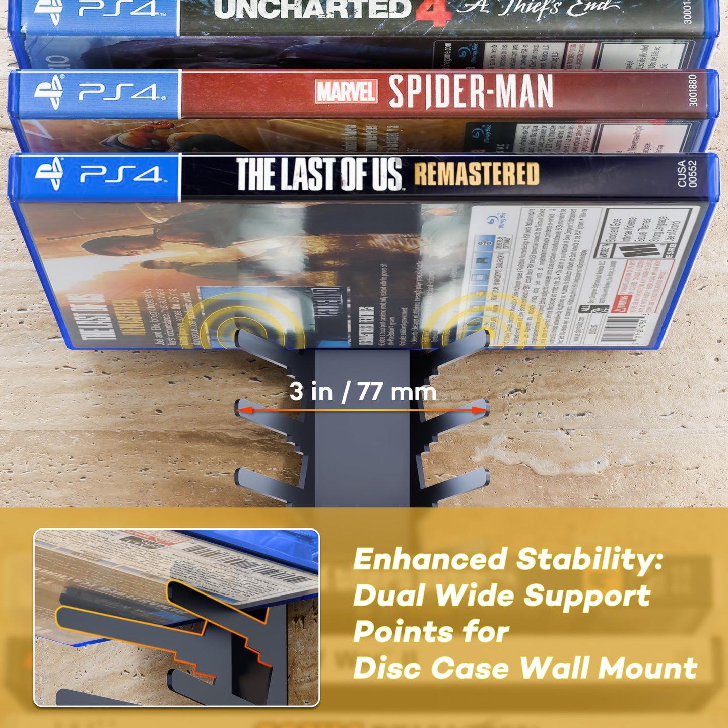 Funturbo Video Game Storage Wall Mount Game Case Holder, Metal Wall Mounted Media Storage Shelves for PS, Xbox, Switch Game Organizer (4-Pack)
