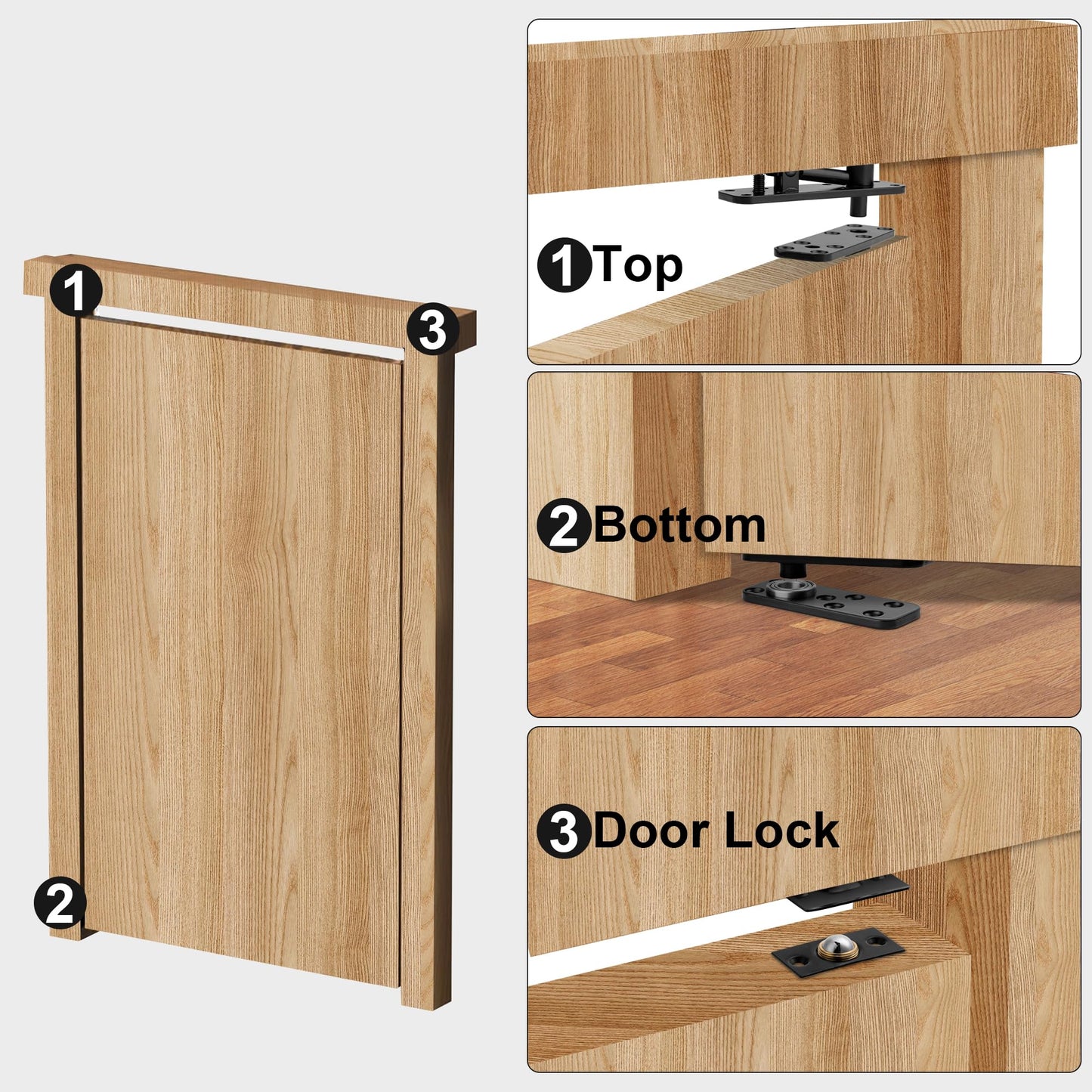 Hidden Pivot Hinge for Secret Door & Murphy Bookcase,570Lbs Load-Bearing,360°Rotation Hidden Door Hardware Set with Sturdy Steel,Smooth Bearing Design，2Set(Black)