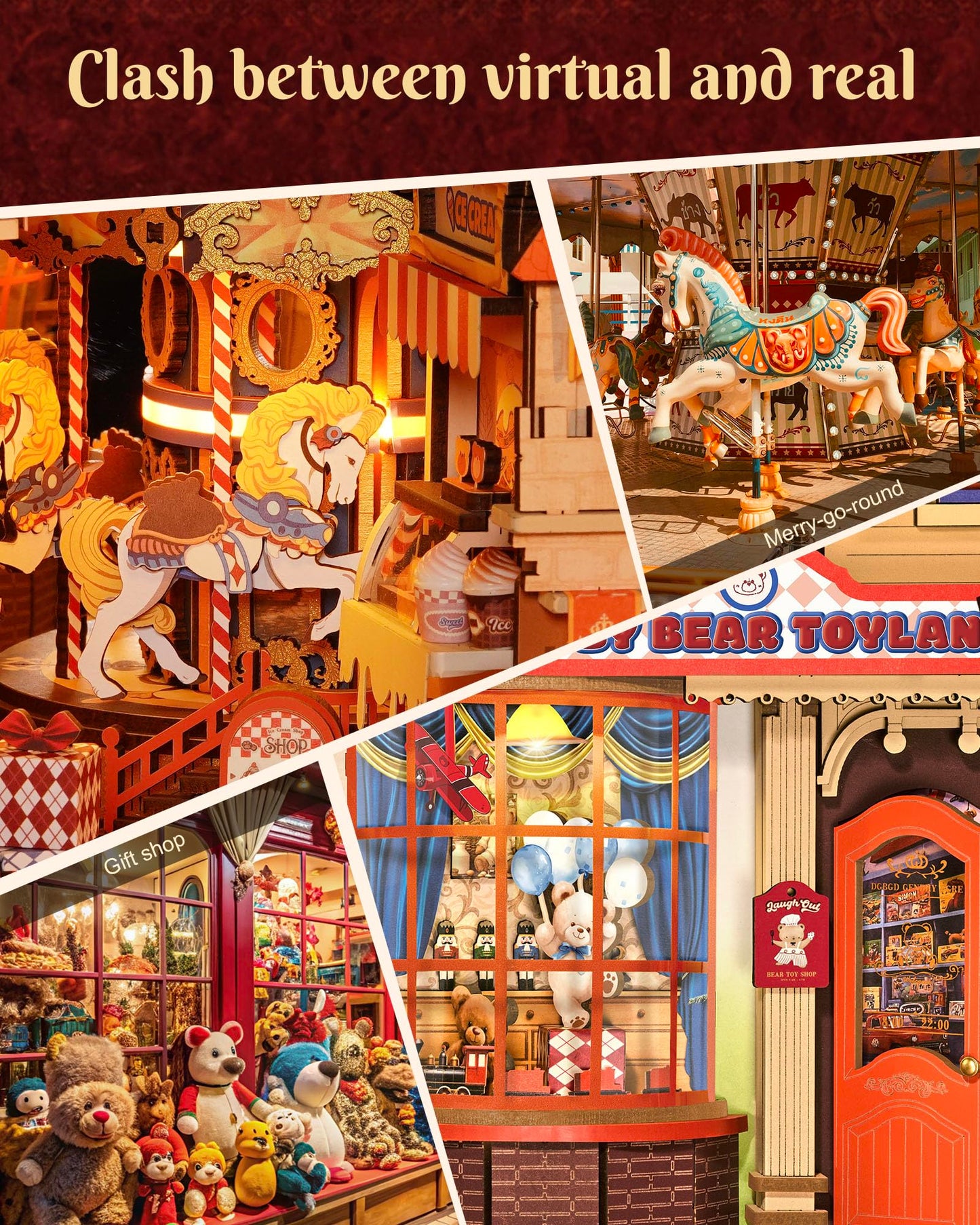 Rolife DIY Book Nook Kits for Adults- Fairytale Amusement Park- 3D Wooden Puzzle Booknook for Bookshelf Decor, Creative DIY Miniature Dollhouse Kits, Nook Tales Gifts for Adults, Teens & Book Lovers
