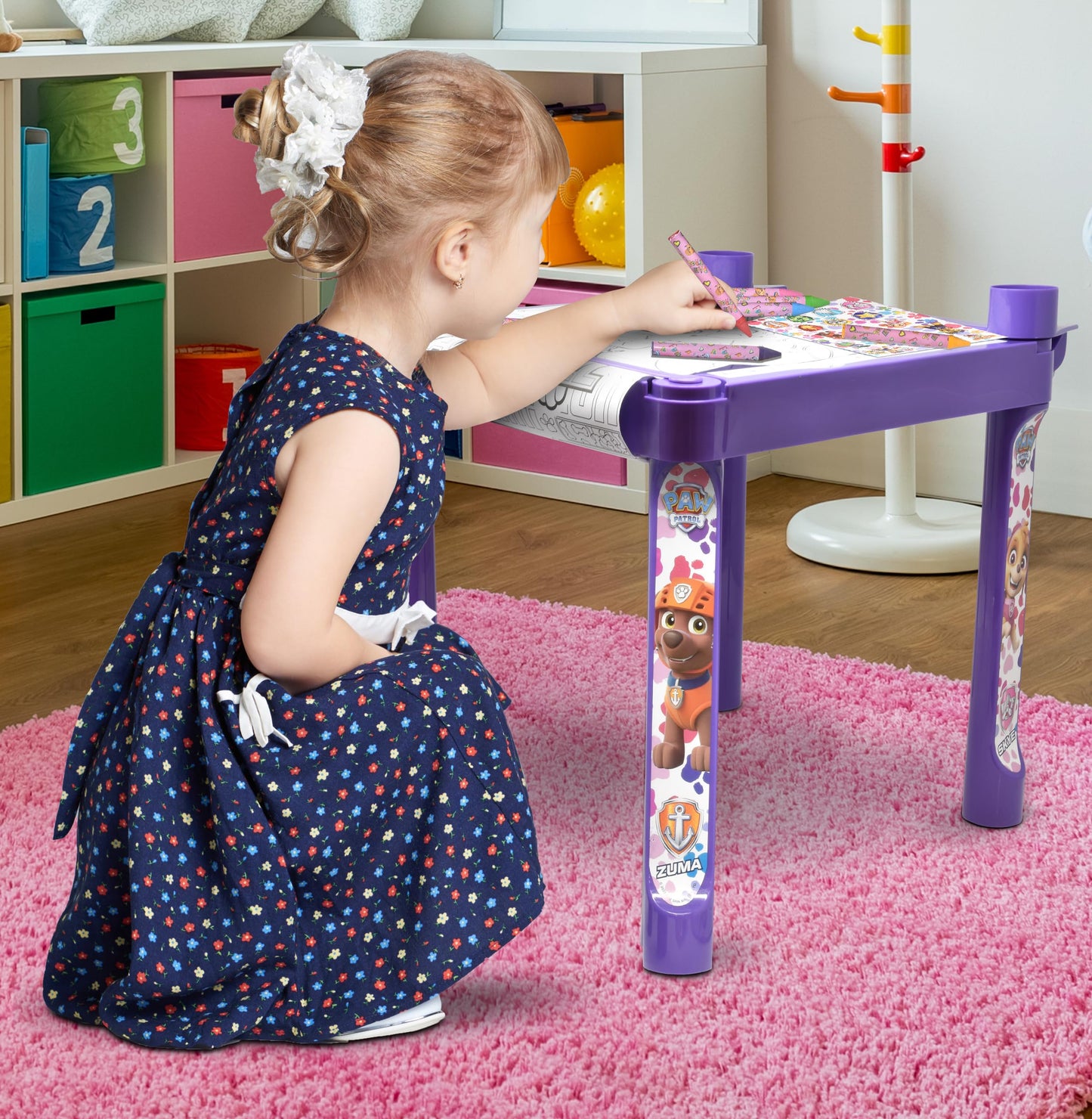 Paw Patrol Coloring & Craft Activity Art Table for Kids Girls with Colorable Roll Crayons Stickers Plastic Table Holder Desk