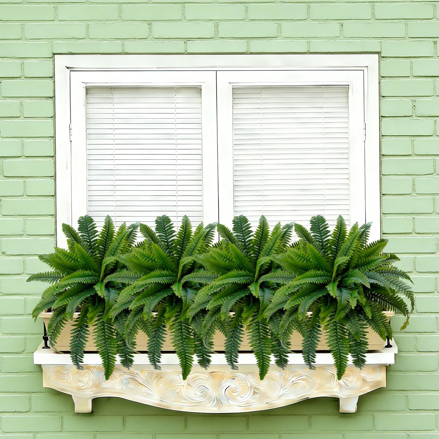 Senjie Artificial Boston Fern 4 Set 55 Branches Fake Ferns for Outdoors 32Inch Faux Plant for Home Living Room Office Decor