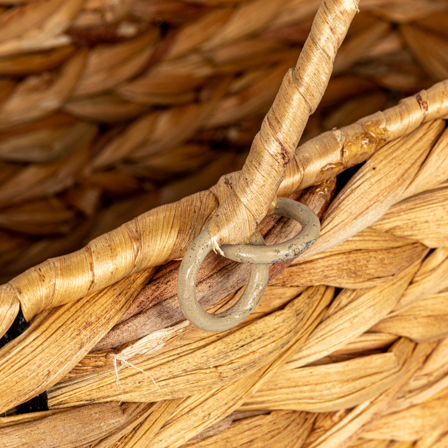 Household Essentials Wicker Stair Basket with Handles, Handwoven Water Hyacinth, Sits on Two Stairs, Lightweight, Natural