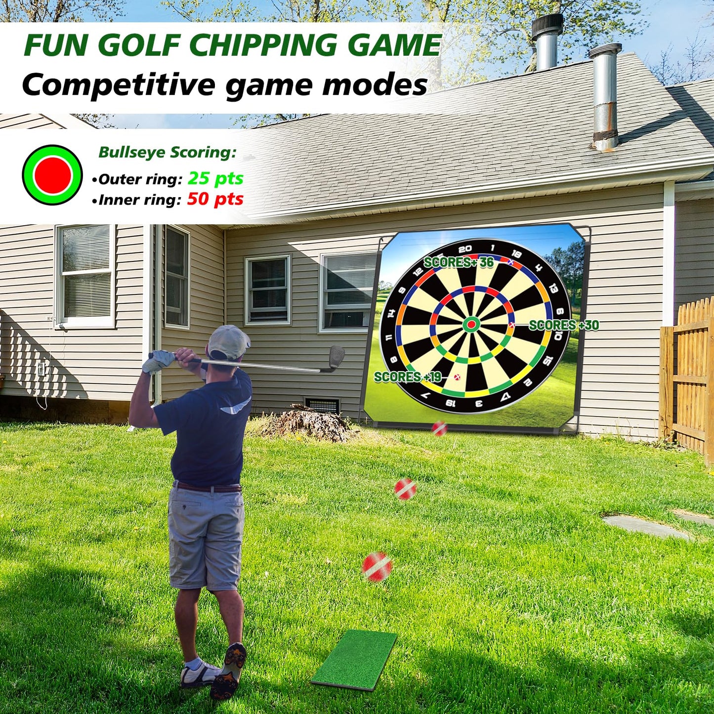 Portable Golf Chipping Game Set for Dads & Junior Golfers, Indoor, Outdoor Backyard & Lawn Fun with 24 Sticky Balls, Putting Mat, 2 Putter & Carry Bag - Family Golf Gifts