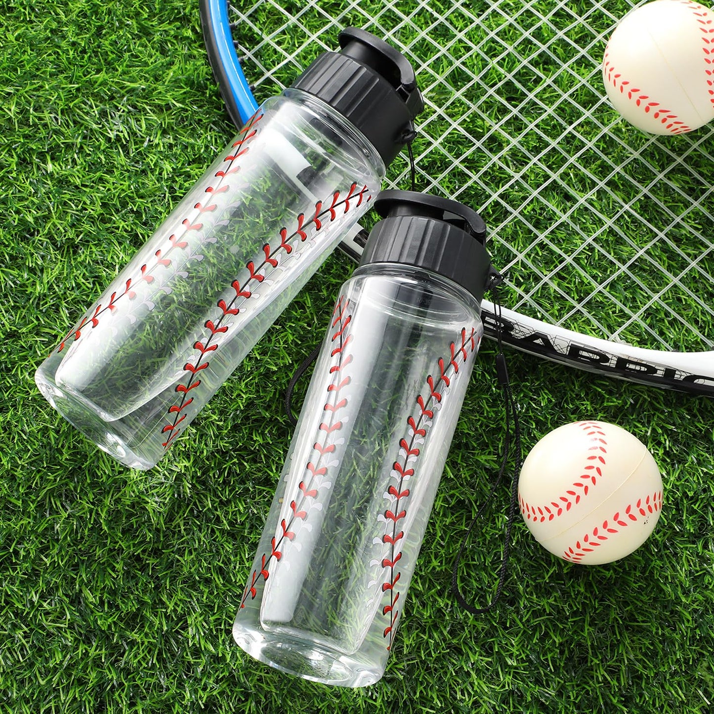 Mifoci 20 Pieces Sports Water Bottle Bulk 17 oz Reusable Plastic Biking Water Bottle Tumbler Adults Reusable Large Bottles with Leak Proof Flip Top for Party Outdoor (Baseball,White)