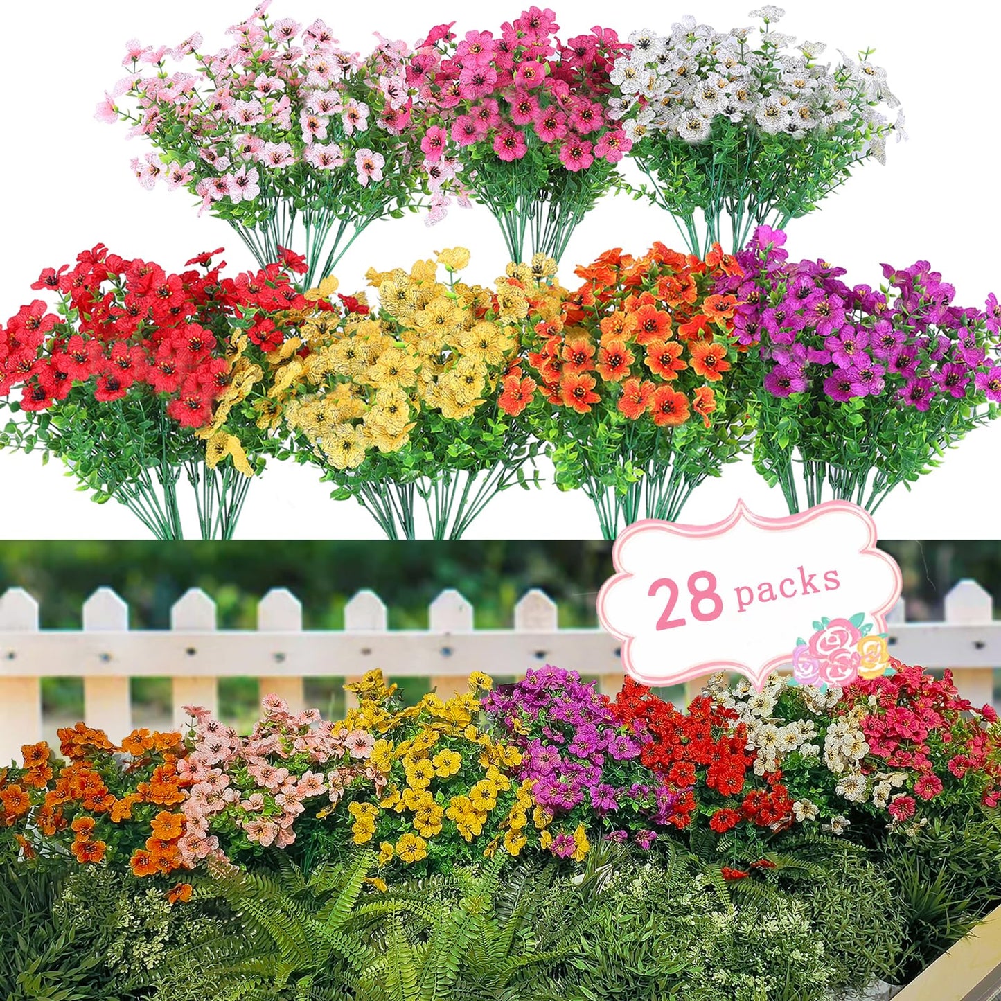 WEAUSUP 28 Bundles Silk Daisy Artificial Flowers Outdoor Fake Plants