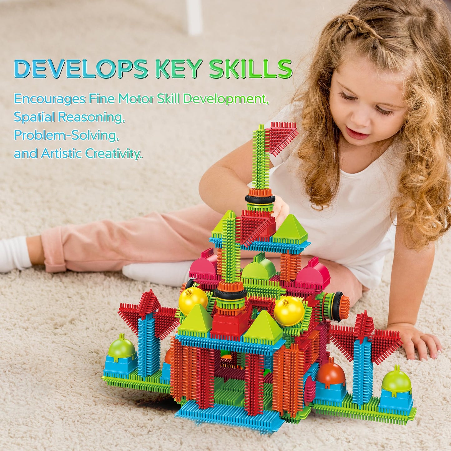 contixo Stem Building Toys, ST7 244 Pieces Bristle Shape 3D Tile Set Building Learning Educational Block Stacking Creative Imagination Toy for Kids