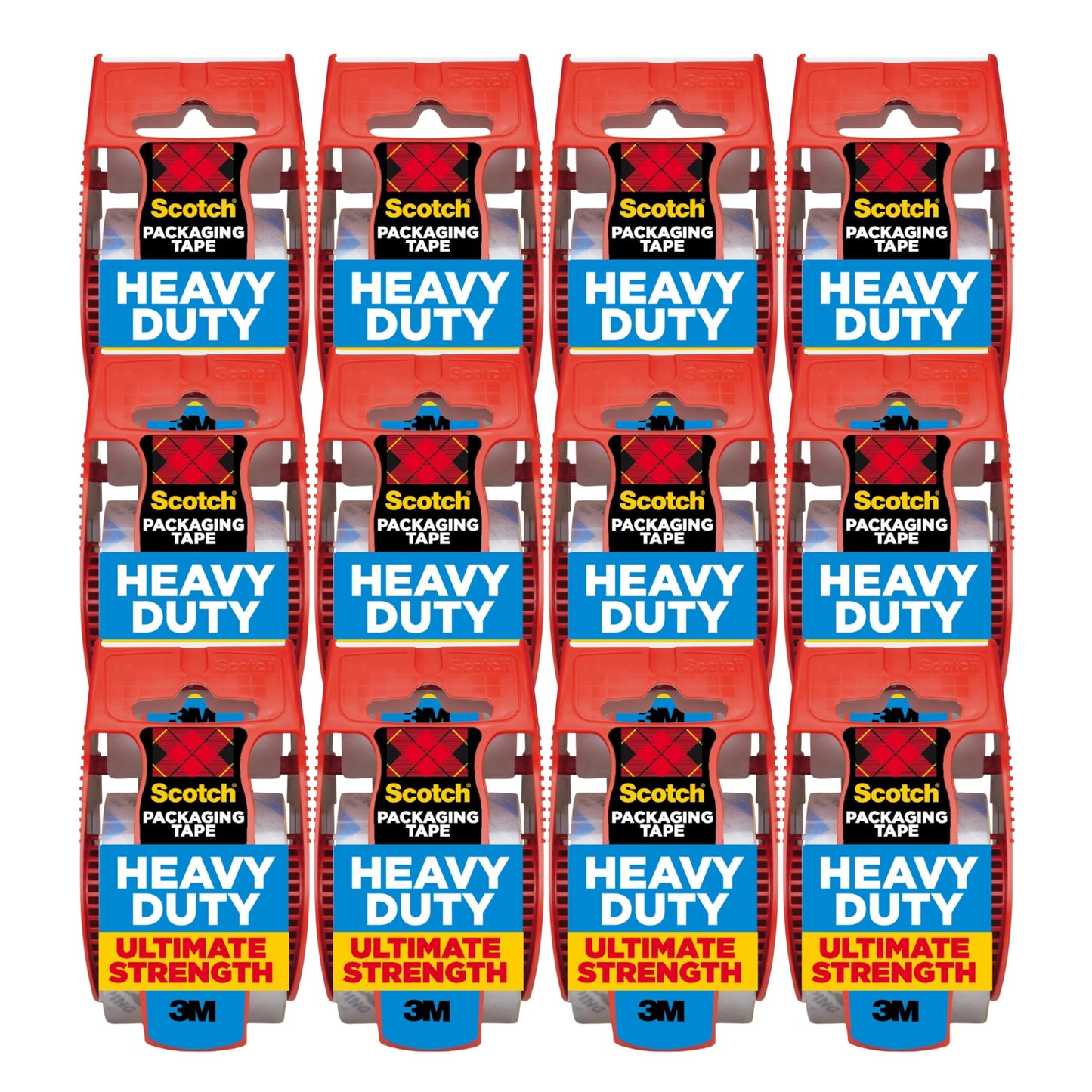 Scotch Heavy Duty Packaging Tape 12 Rolls (1.88" x 22.2 yd, 1.5" Core) - Clear Packing Tape with Dispensers, Strong Adhesive for Shipping, Moving & Mailing, Durable Easy-Unwind Design