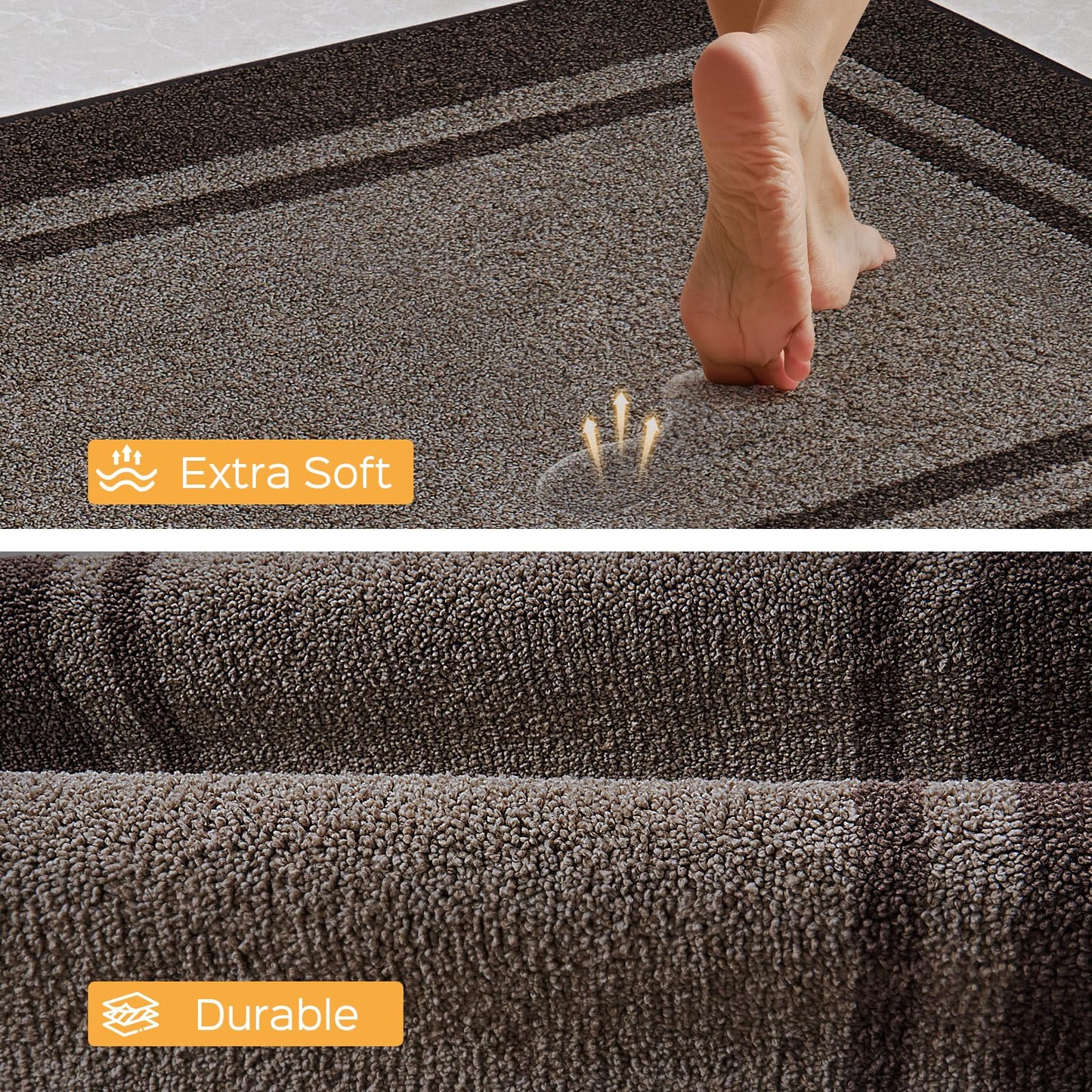 Kitchen Rugs Set (24" x 36"+24" x 60"), Non-Slip Machine Washable Kitchen Runner Rugs Floor Mats, Absorbent Comfort Standing Mat for Kitchen, Sink and Hallway, Rolled Packaging, Grayish Brown & Coffee