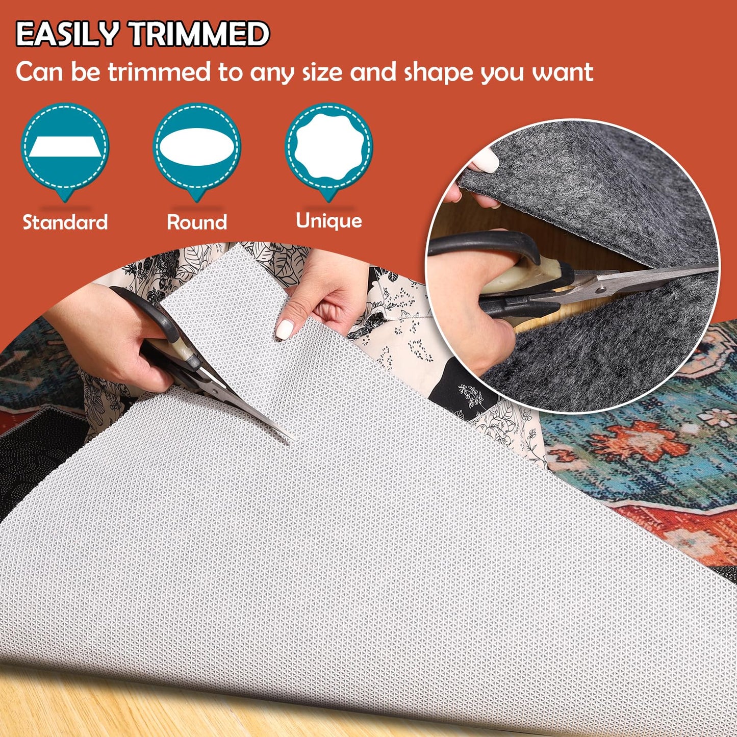 Waterproof Rug Pad, 5x8 Ft Under Area Rug Carpet Pad, Non Slip Rug Pads for All Floors and Hardwood Floors Finishes, Keep Carpets in Place Soft and Prevent Rug from Wrinkling or Buckling