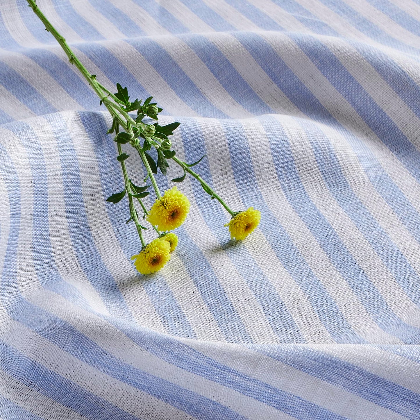 Solino Home Linen Square Tablecloth 52 x 52 Inch - Amalfi Stripe, 100% Pure Linen Sky Blue and White Table Throw - Machine Washable Tablecloth for Summer