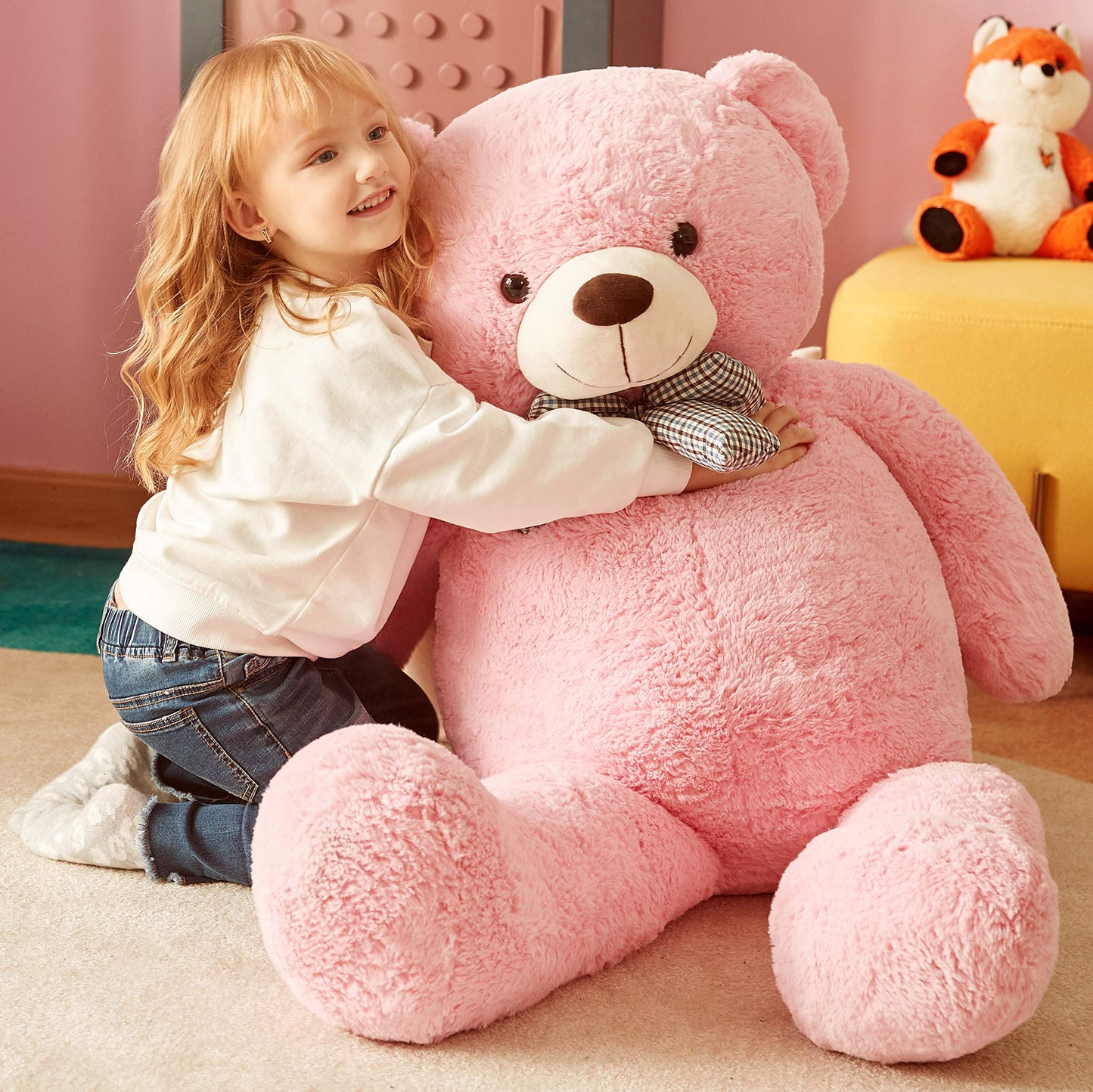 IKASA Giant Teddy Bear Stuffed Animal,Large Soft Toys Cute Plush Toy,Jumbo Big Oversized Fat Bears Animals Huge Life Size,Gifts for Kids Girls Boys Childrens (Pink, 47 inches)