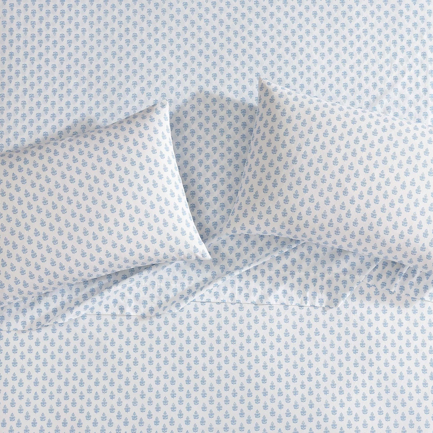 Laura Ashley - Queen Sheets, Cotton Percale Bedding Set, Lightweight & Breathable Home Decor (Francesca Blue, Queen)