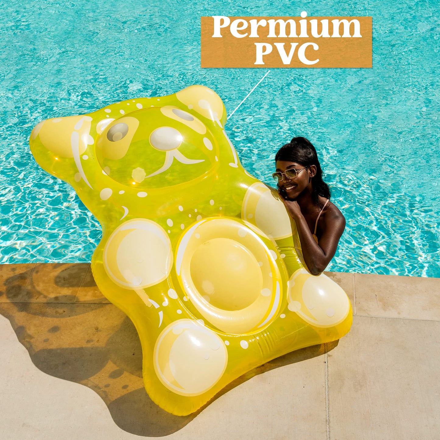 Sloosh 60" Gummy Bear Inflatable Pool Float - Swimming Pool Floats Decor Pool Floaties Raft Lounge Seasonal Water Pool Cute Pool Beach Birthday Party Decorations for Adults