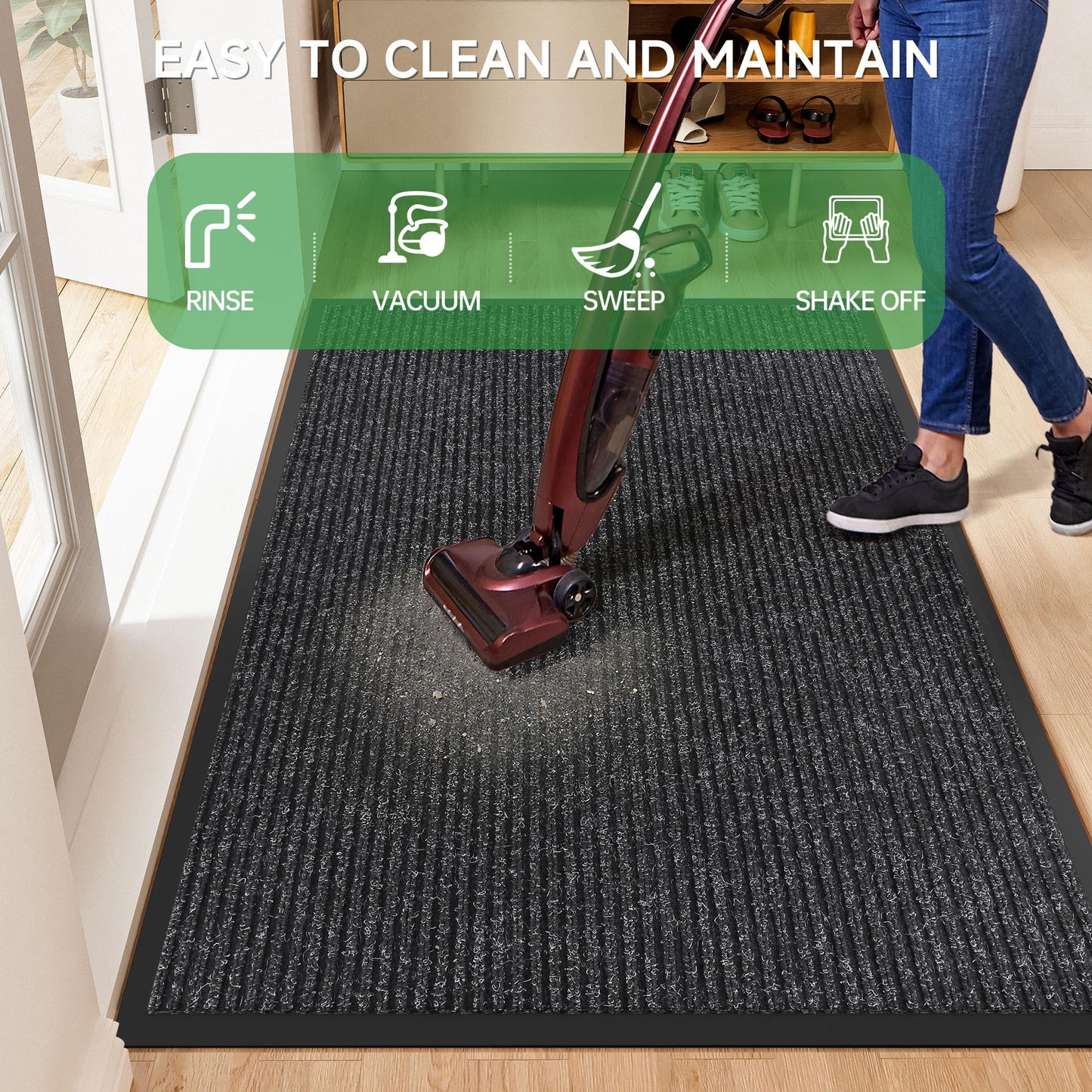 100pointONE Front Door Mat, Heavy Duty Indoor Outdoor Doormat for Entryway, 72" x 36" Low Profile Outdoor Mats for Home Entrance, Stain and Fade Resistant Welcome Mat for High Traffic Area, Black