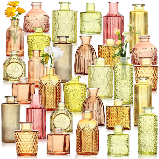30 Pcs Colored Bud Vases Set,Vintage Glass Vases for Flower Centerpieces Wedding & Party Decor,Home Table Decorations,Bud Vases in Bulk for Housewarming