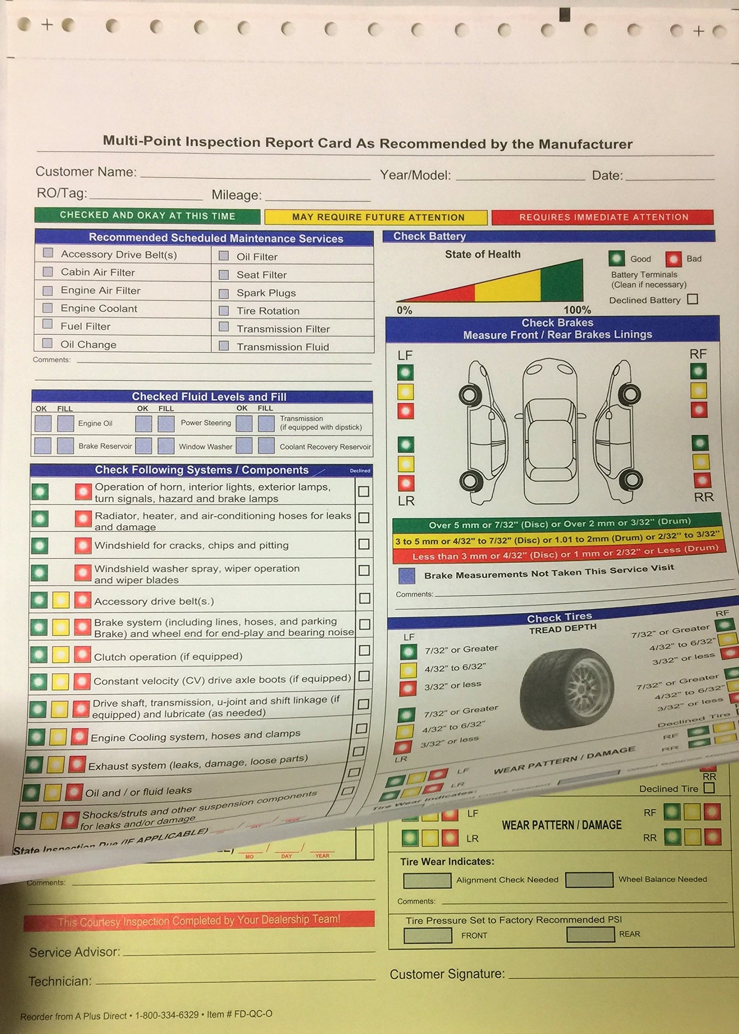 Multi Point Inspection Form 2 Part - FD-QC-O (250)