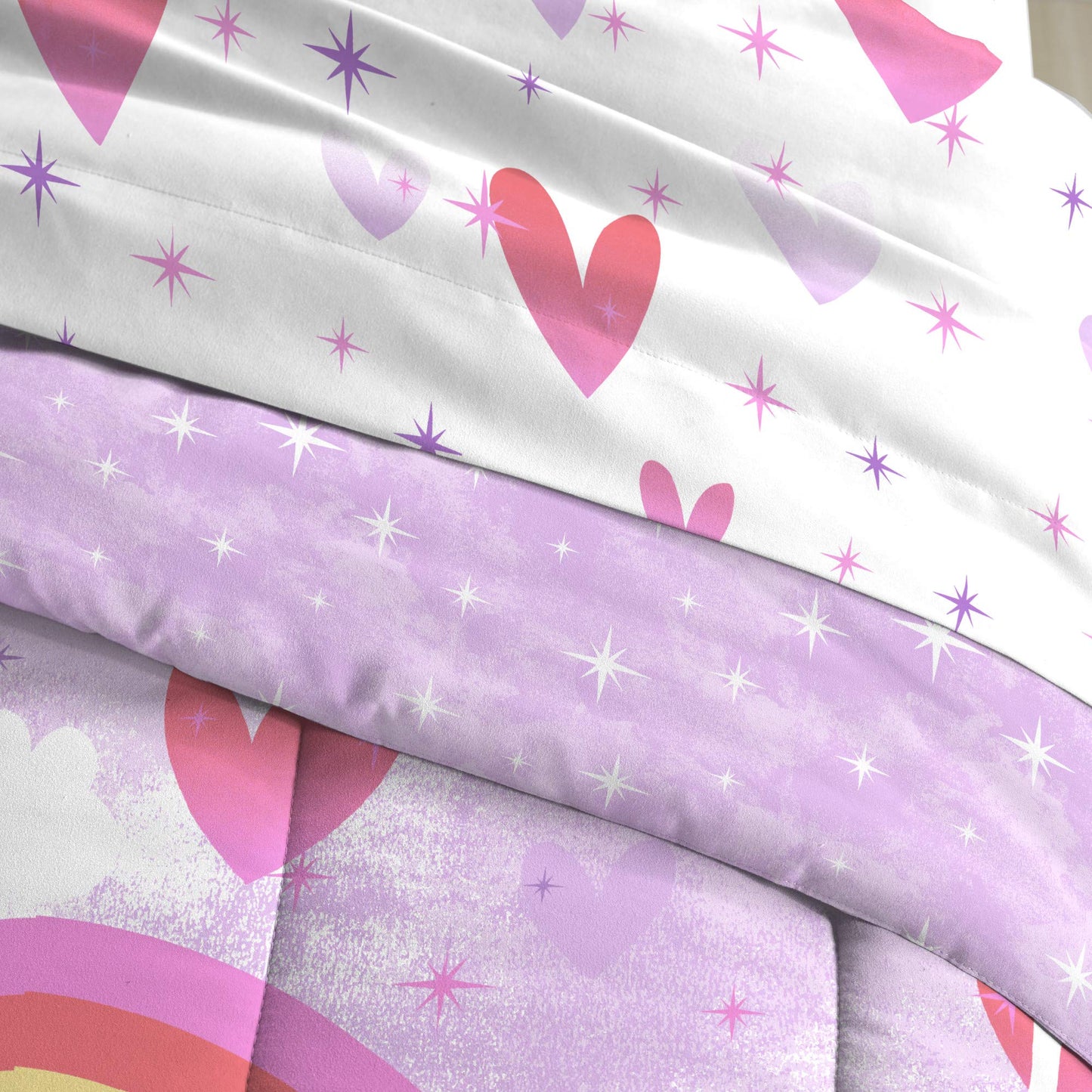 dream FACTORY Kids 5-Piece Complete Set Easy-Wash Super Soft Microfiber Comforter Bedding, Twin, Purple Unicorn Rainbow
