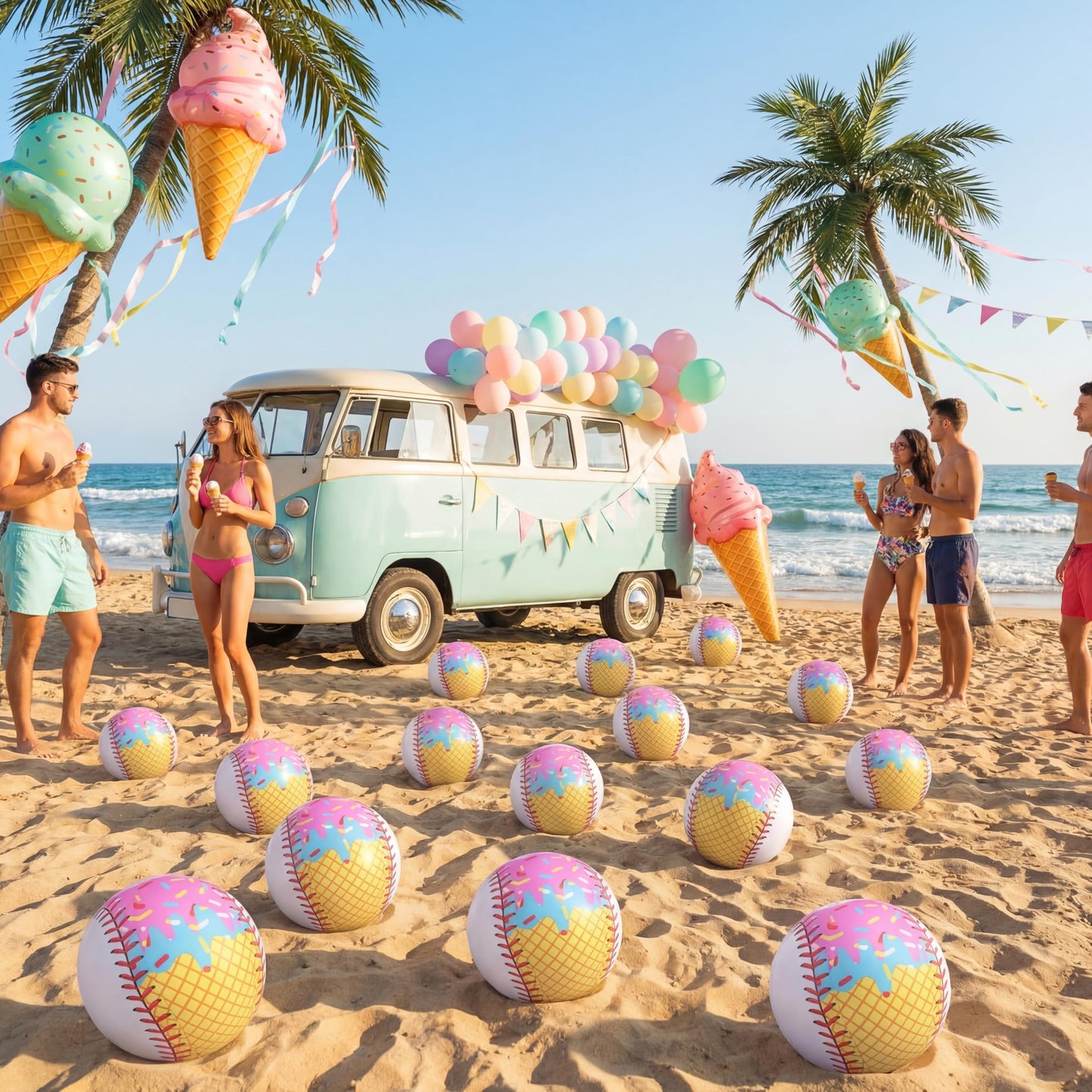Teyva Daily 12 Pack Inflatable Ice Cream Drip Baseball Beach Ball 7.87 Inch Ice Cream Drip Beach Balls for Summer Outdoor Pool and Seaside Game Gifts Birthday Sports Baseball Party Supplies Favors